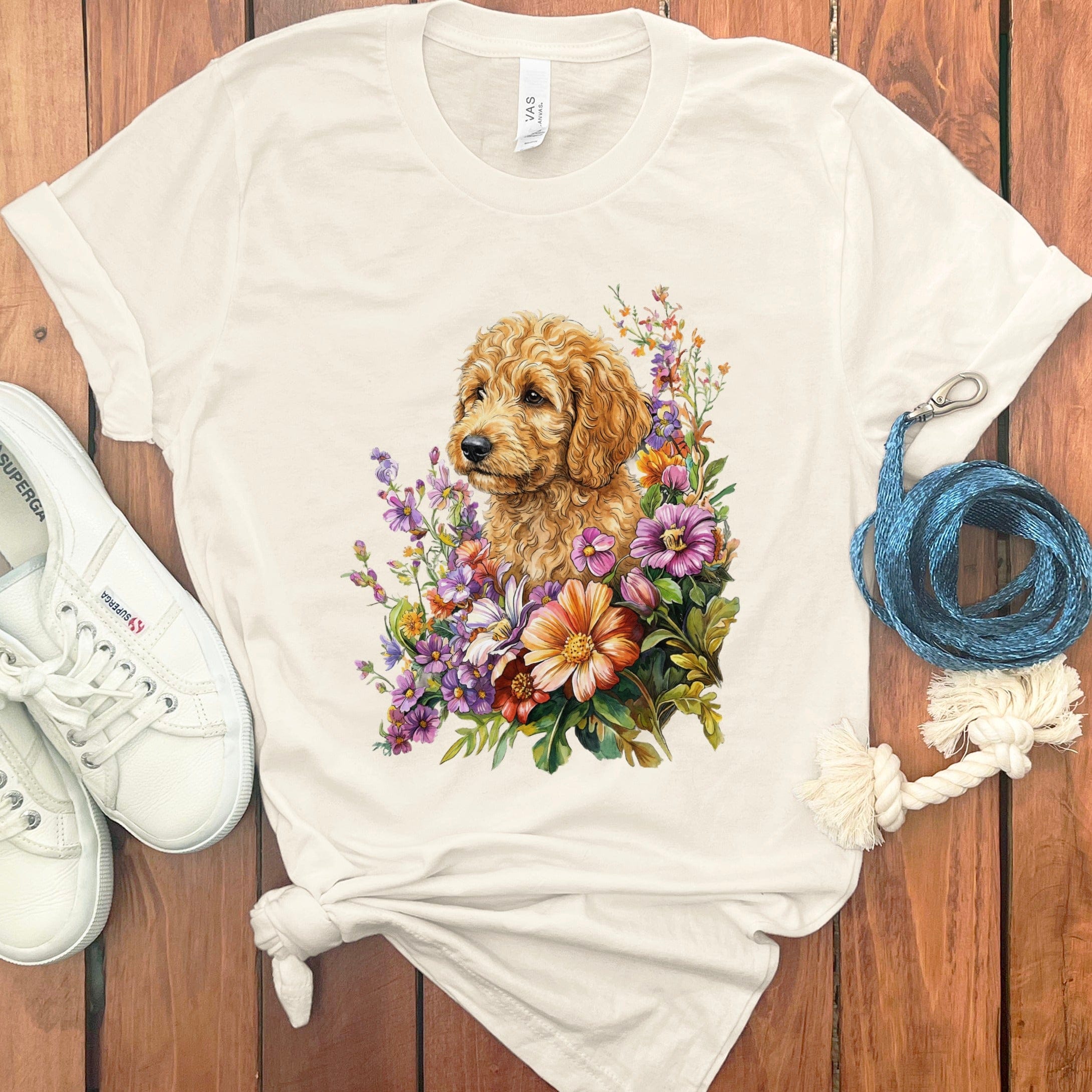 Springtime Goldendoodle T-Shirt in Natural / M by Puppy Jo