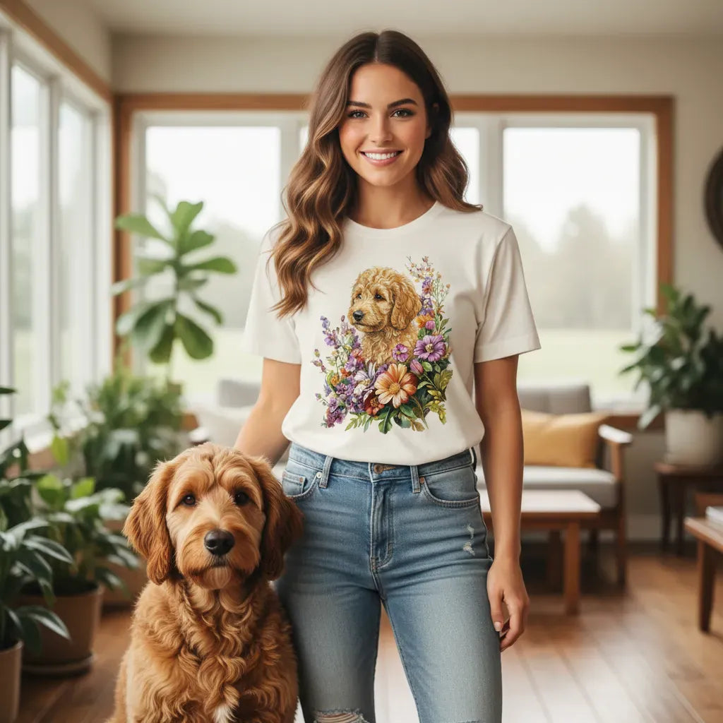 Springtime Goldendoodle T-Shirt in by Puppy Jo