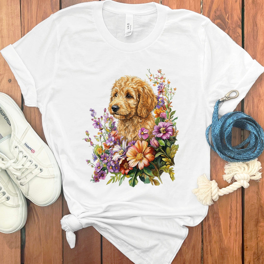 Springtime Goldendoodle T-Shirt in White / M by Puppy Jo