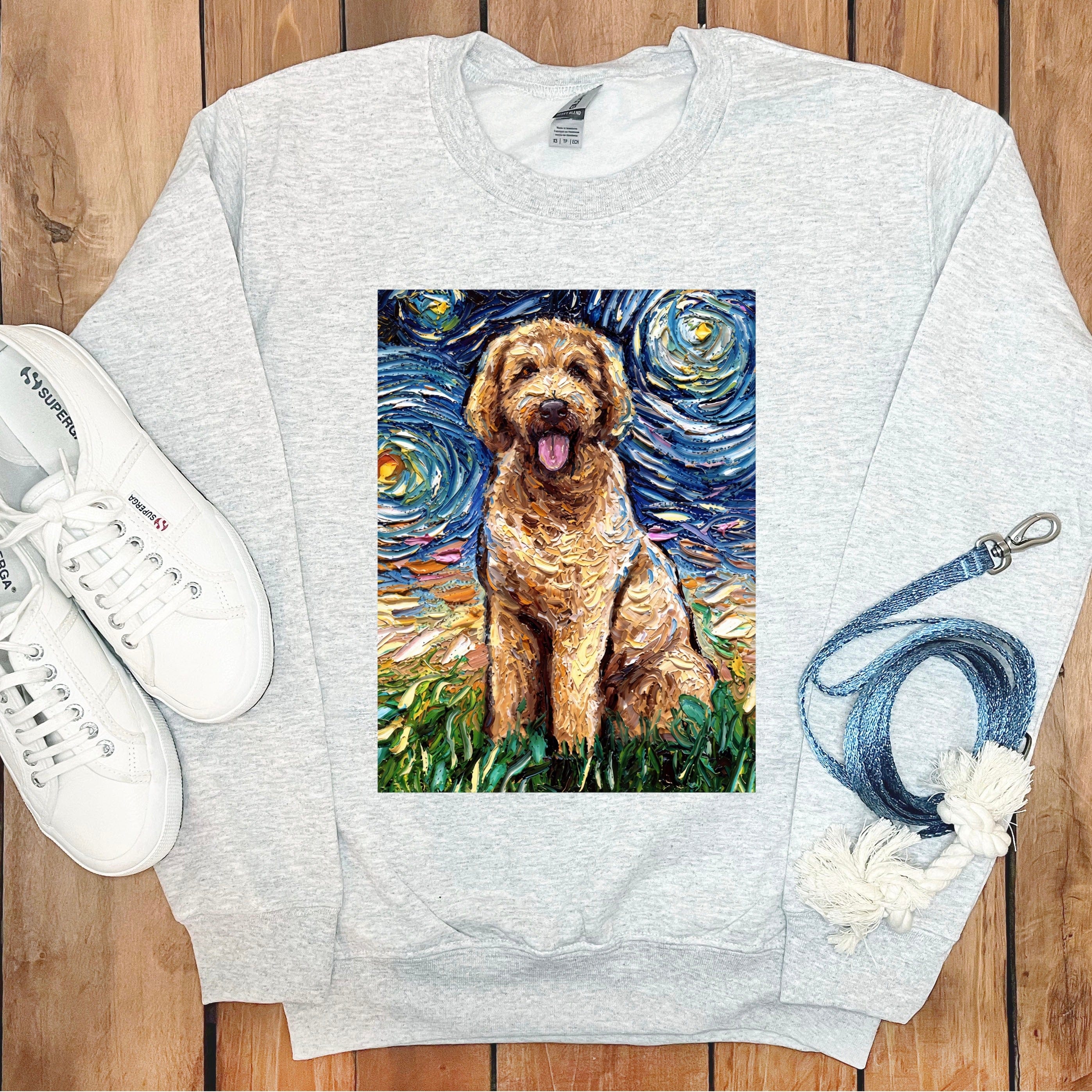 Starry Night Goldendoodle Sweatshirt in Ash / S by Puppy Jo