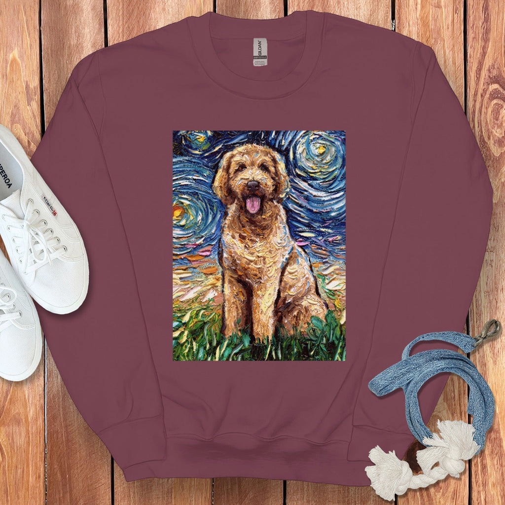 Starry Night Goldendoodle Sweatshirt in Maroon / S by Puppy Jo