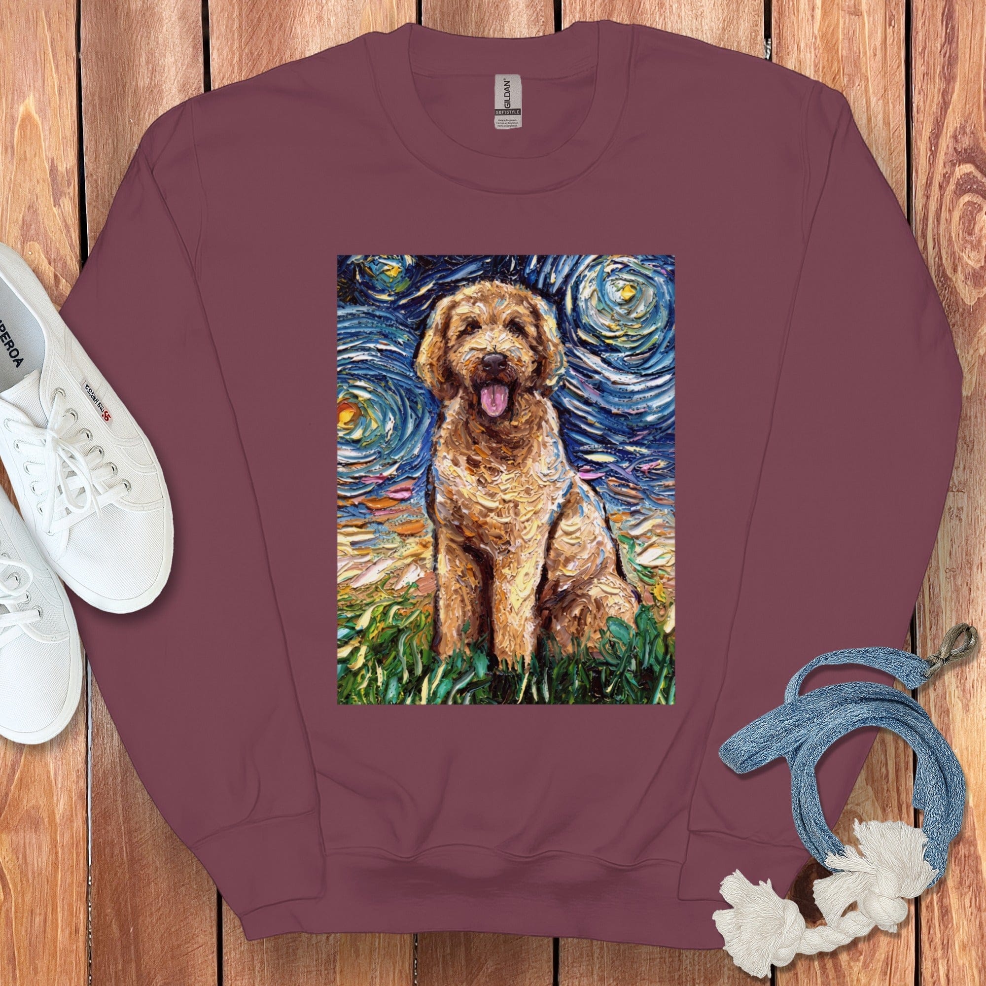 Starry Night Goldendoodle Sweatshirt in Maroon / S by Puppy Jo