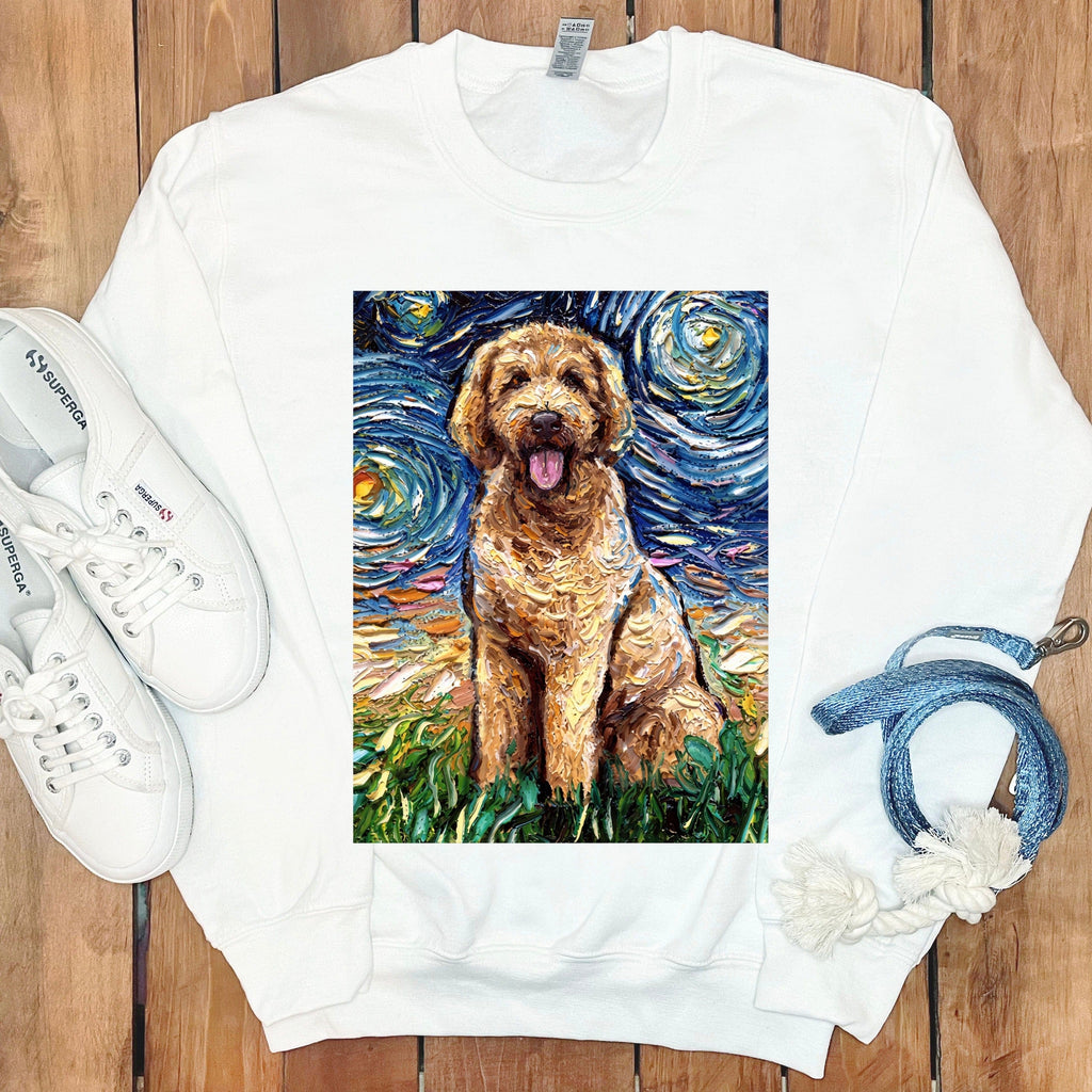 Starry Night Goldendoodle Sweatshirt in White / S by Puppy Jo