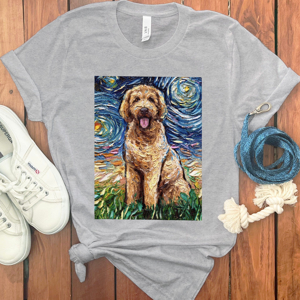 Starry Night Goldendoodle T-Shirt in Athletic Heather / S by Puppy Jo