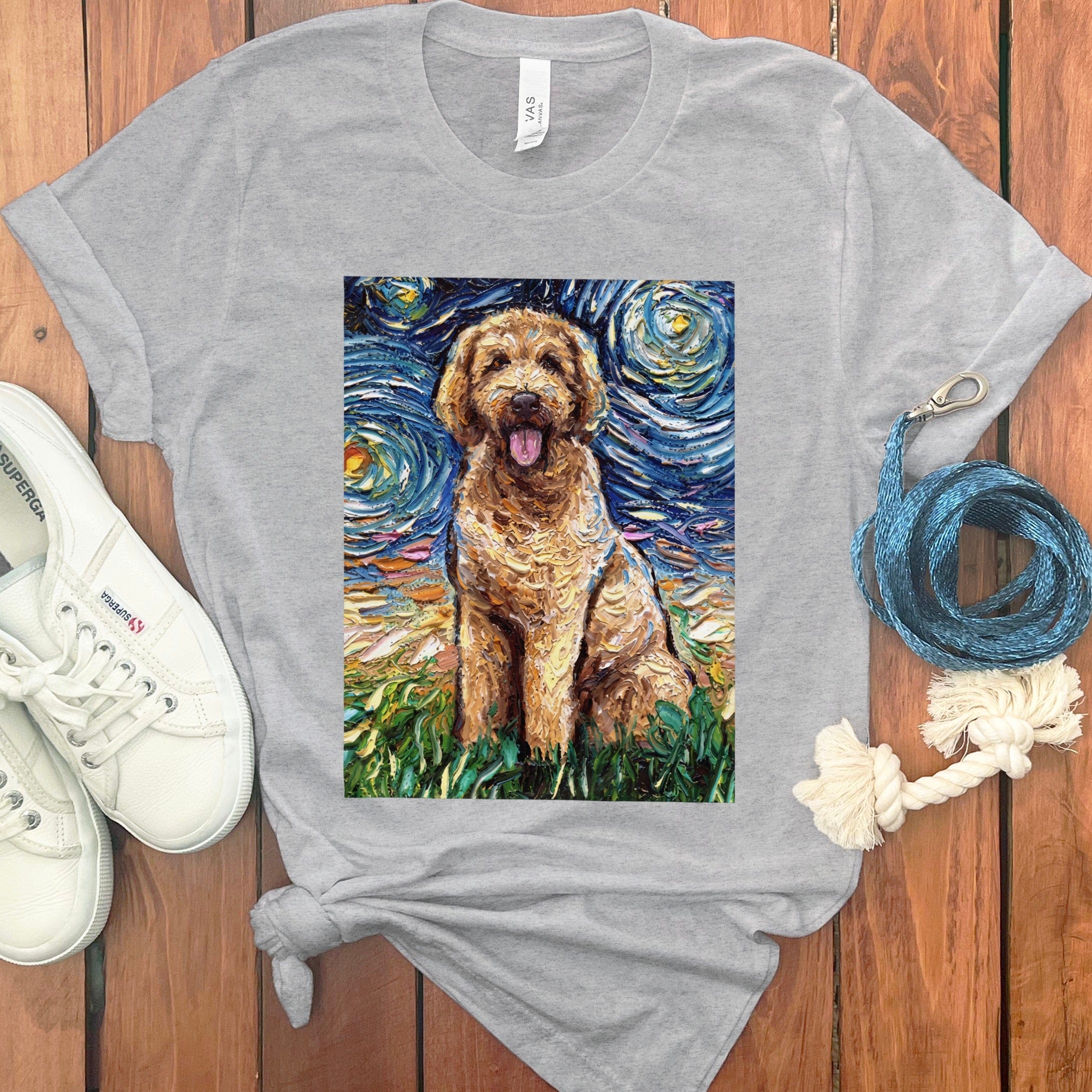 Starry Night Goldendoodle T-Shirt in Athletic Heather / S by Puppy Jo