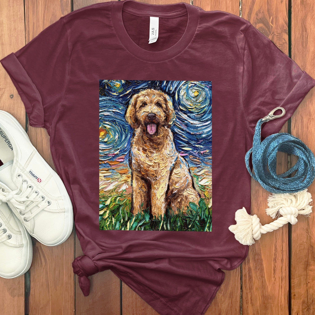 Starry Night Goldendoodle T-Shirt in Maroon / S by Puppy Jo
