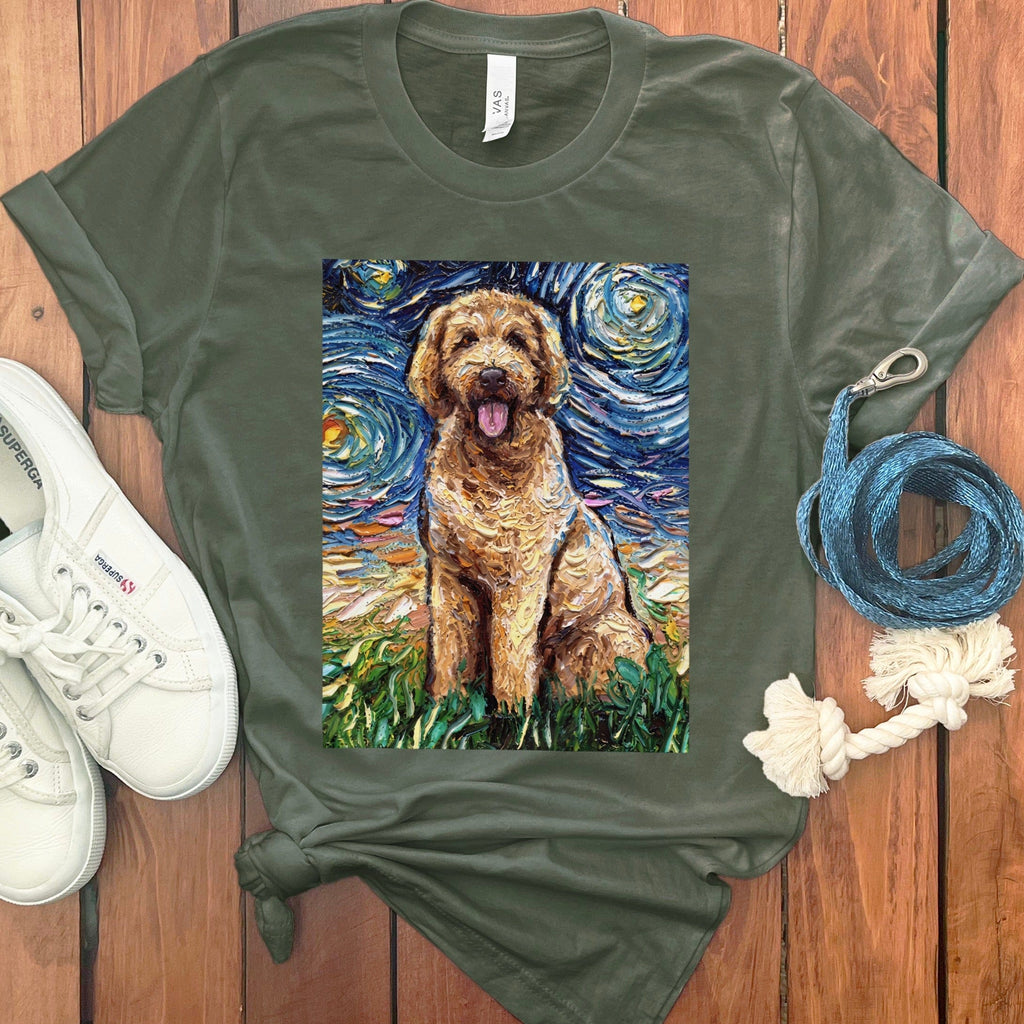 Starry Night Goldendoodle T-Shirt in Military Green / S by Puppy Jo