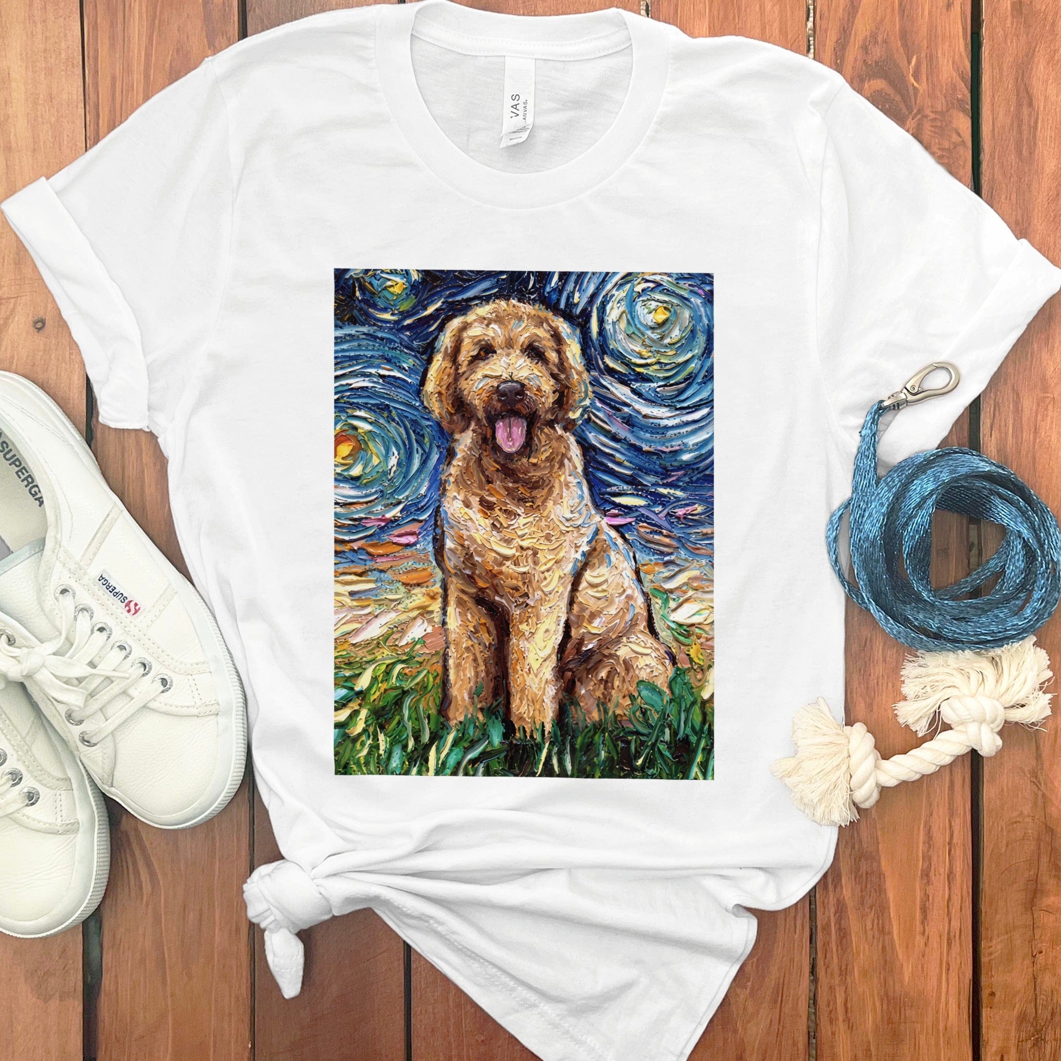 Starry Night Goldendoodle T-Shirt in White / S by Puppy Jo