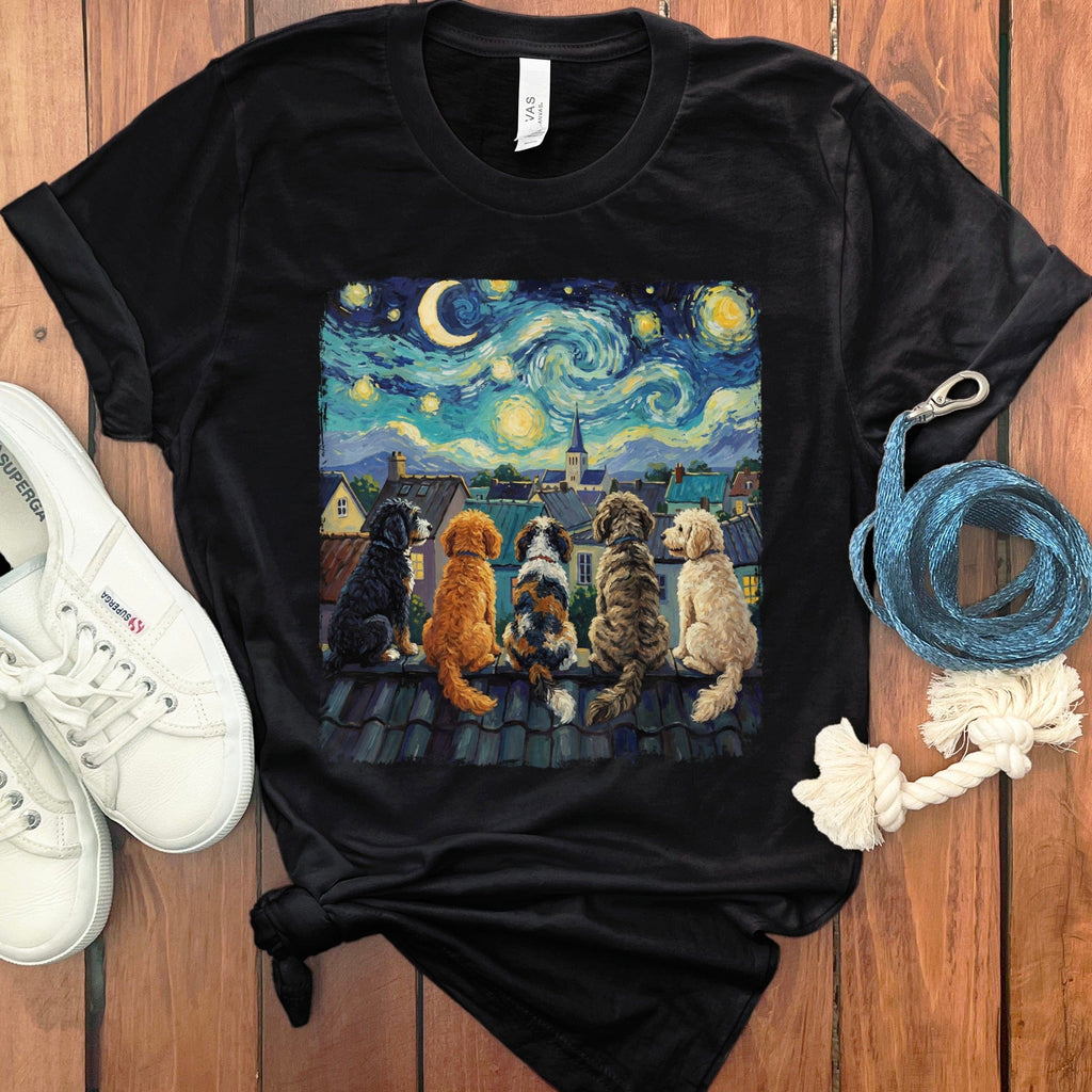 Starry Night With Doodles T-Shirt in Black / S by Puppy Jo