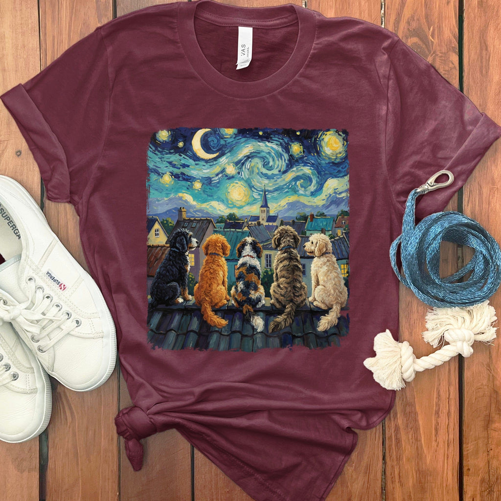 Starry Night With Doodles T-Shirt in Maroon / S by Puppy Jo