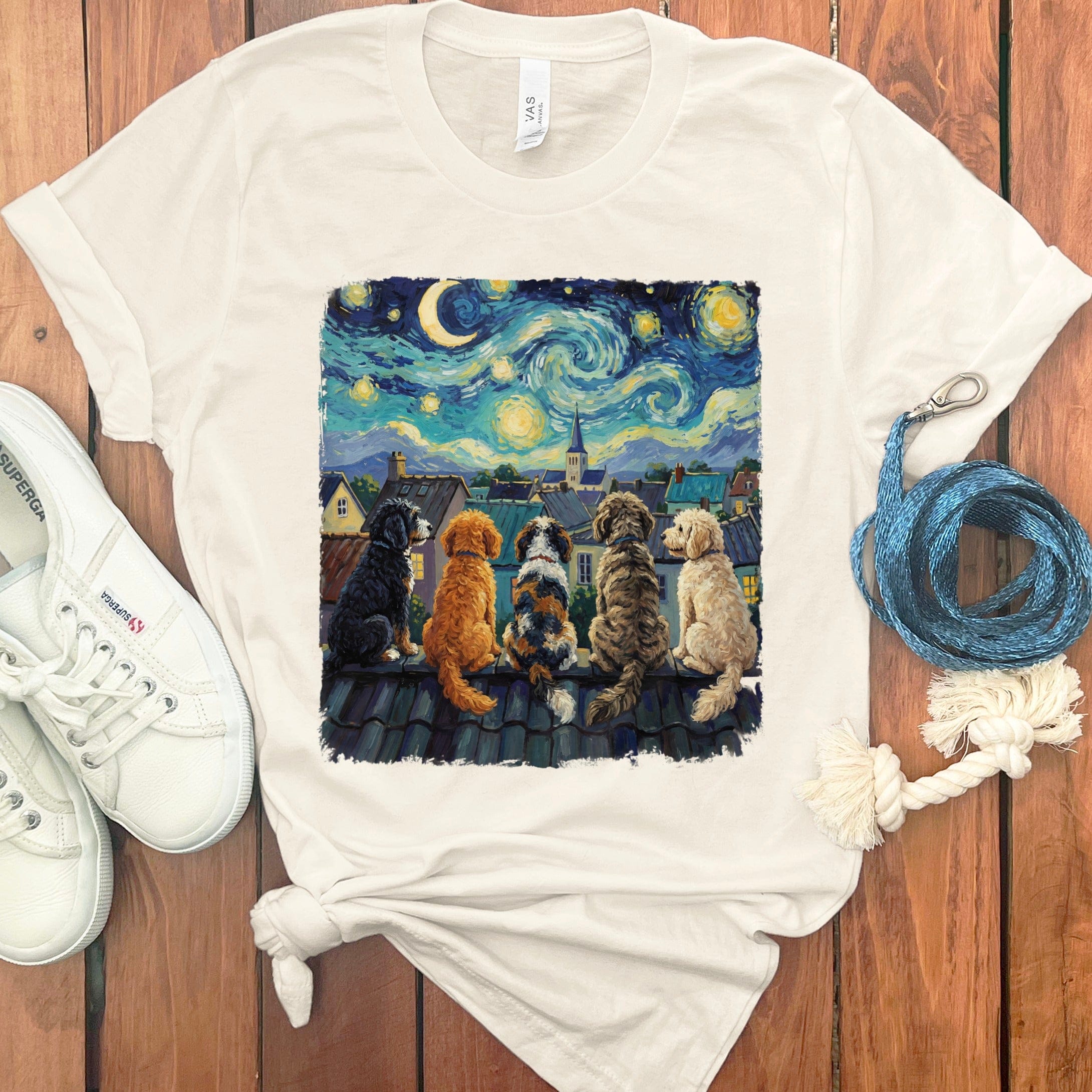 Starry Night With Doodles T-Shirt in Natural / S by Puppy Jo