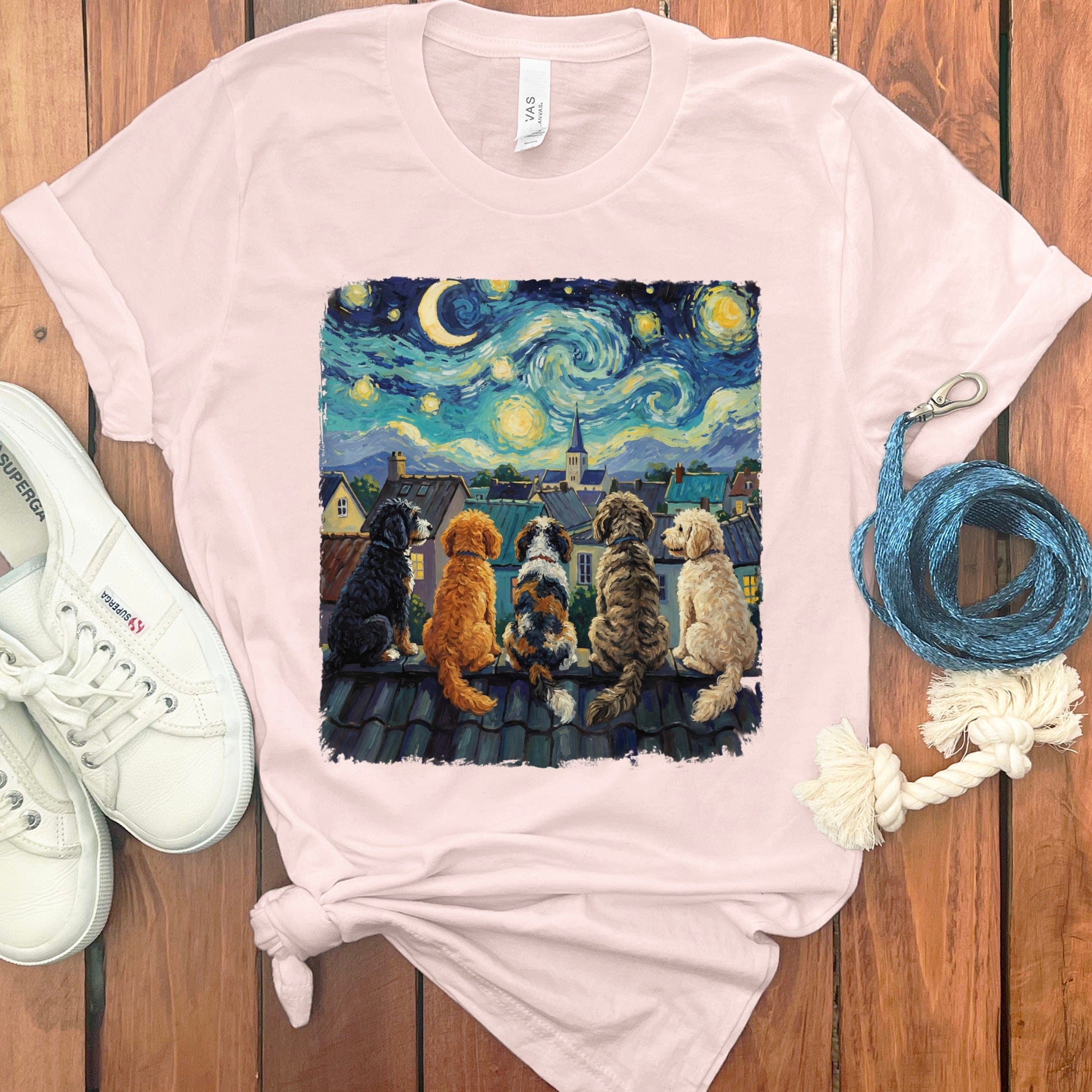 Starry Night With Doodles T-Shirt in Soft Pink / S by Puppy Jo