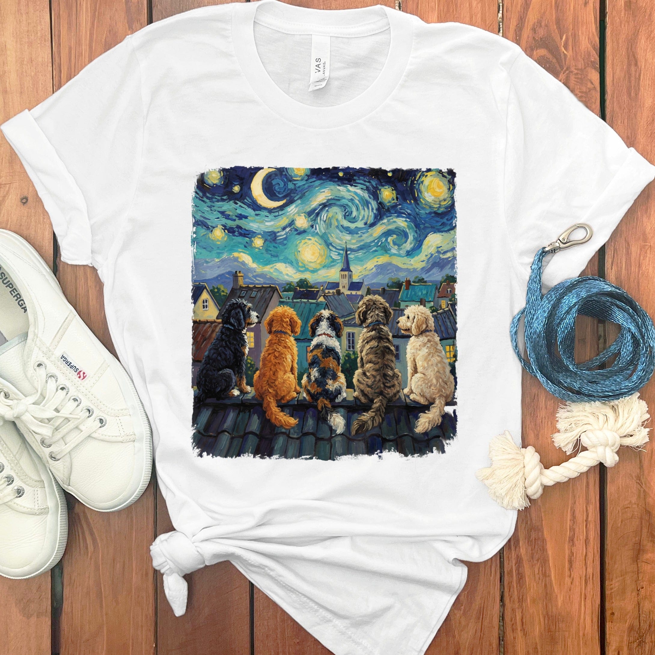 Starry Night With Doodles T-Shirt in White / S by Puppy Jo
