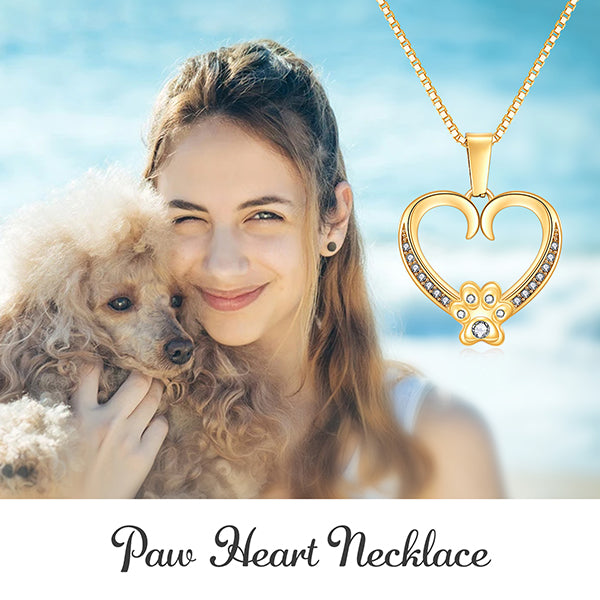 Personalized Best Dog Mom Ever Paw and Heart Necklace - PuppyJo