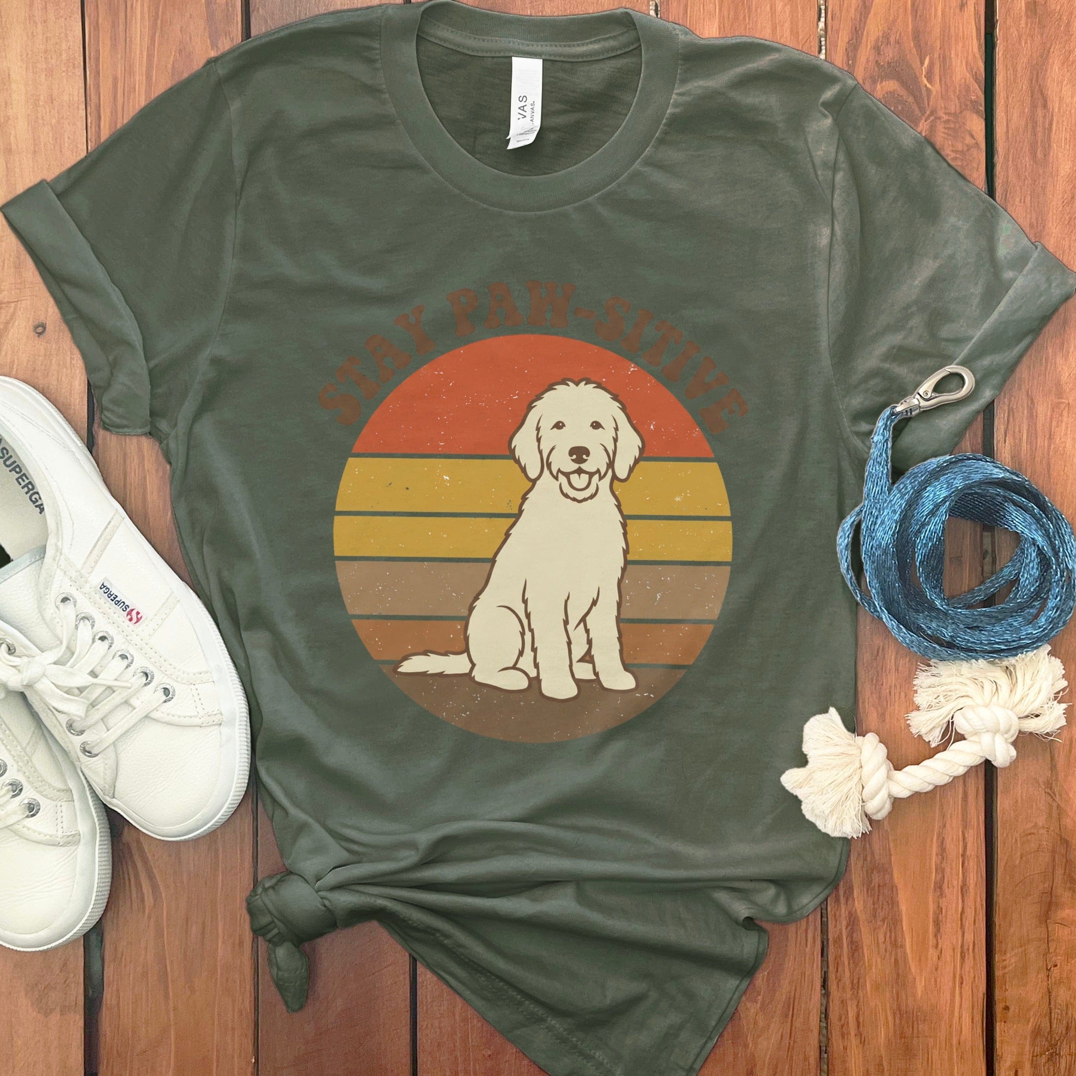 Stay Paw-Sitive T-Shirt in Military Green / S by Puppy Jo