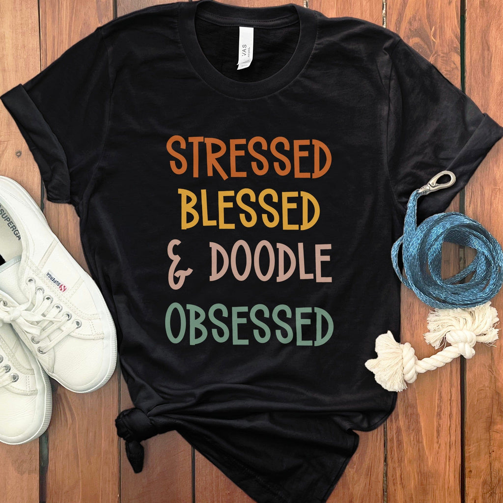 Stressed Doodle Blessed T-Shirt in Black / S by Puppy Jo