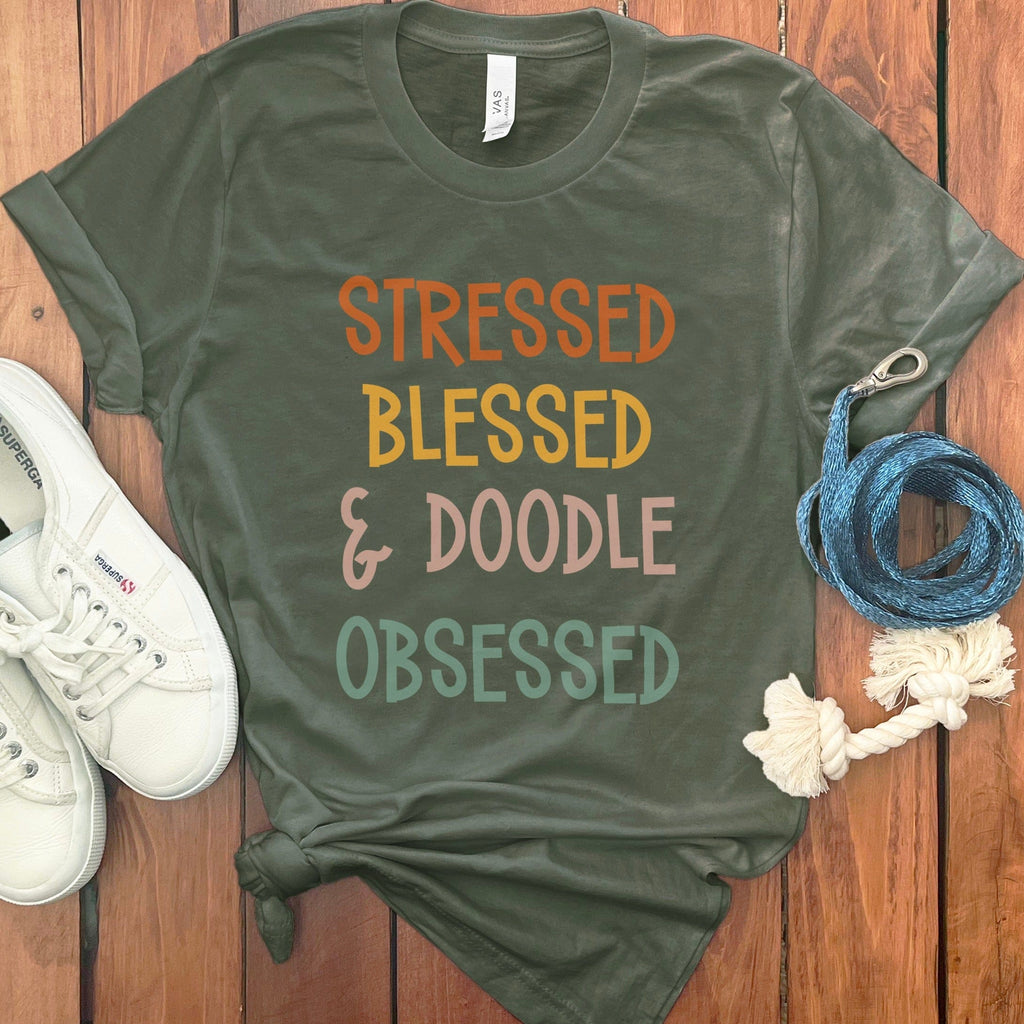 Stressed Doodle Blessed T-Shirt in Military Green / S by Puppy Jo