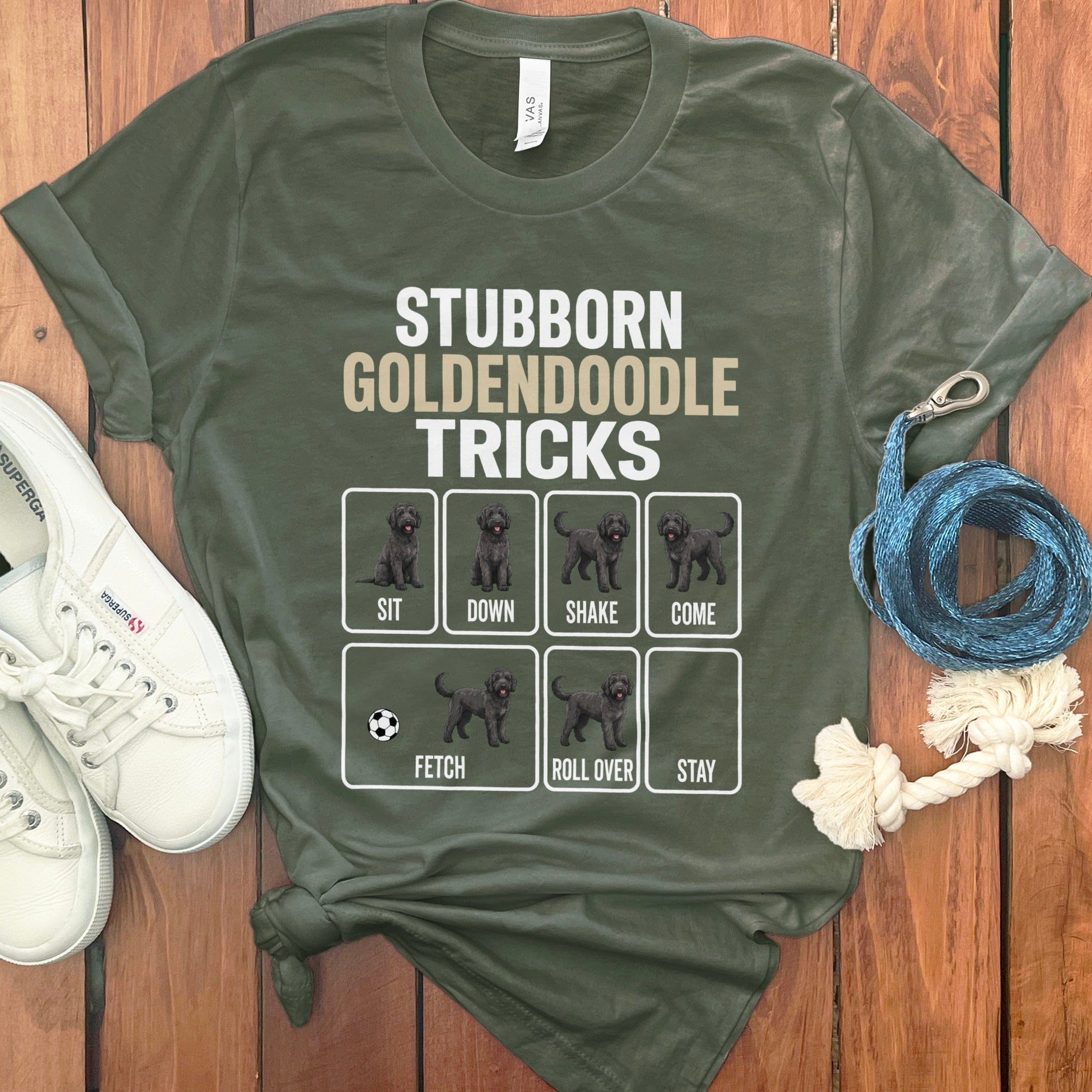 Stubborn Black Goldendoodle T-Shirt in Military Green / M by Puppy Jo