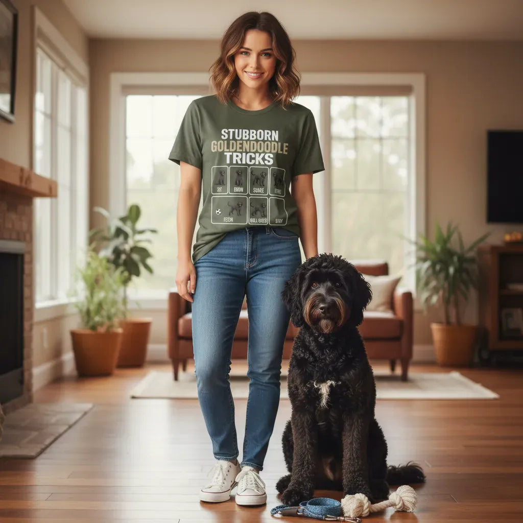 Stubborn Black Goldendoodle T-Shirt in by Puppy Jo