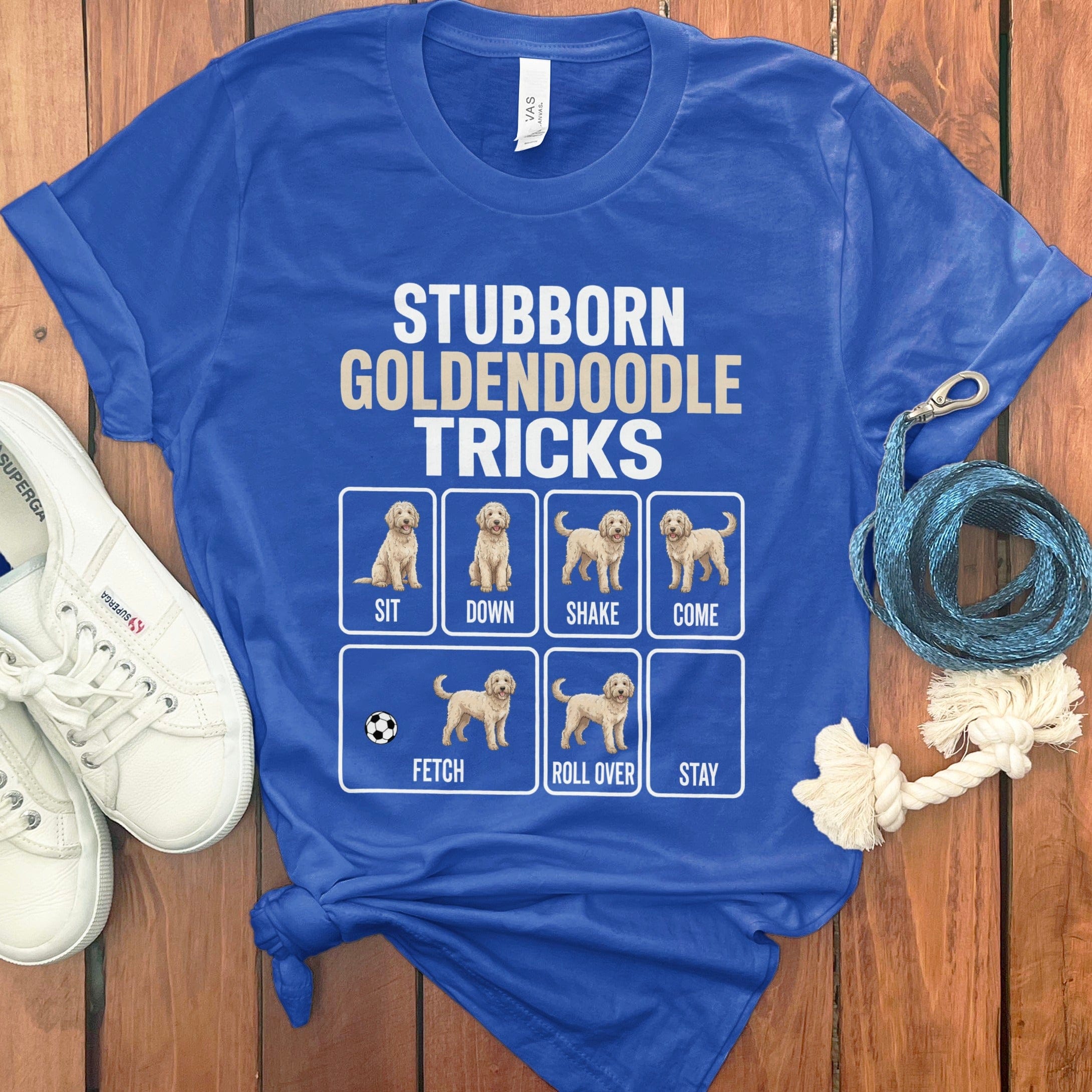 Stubborn Cream Goldendoodle T-Shirt in True Royal / M by Puppy Jo