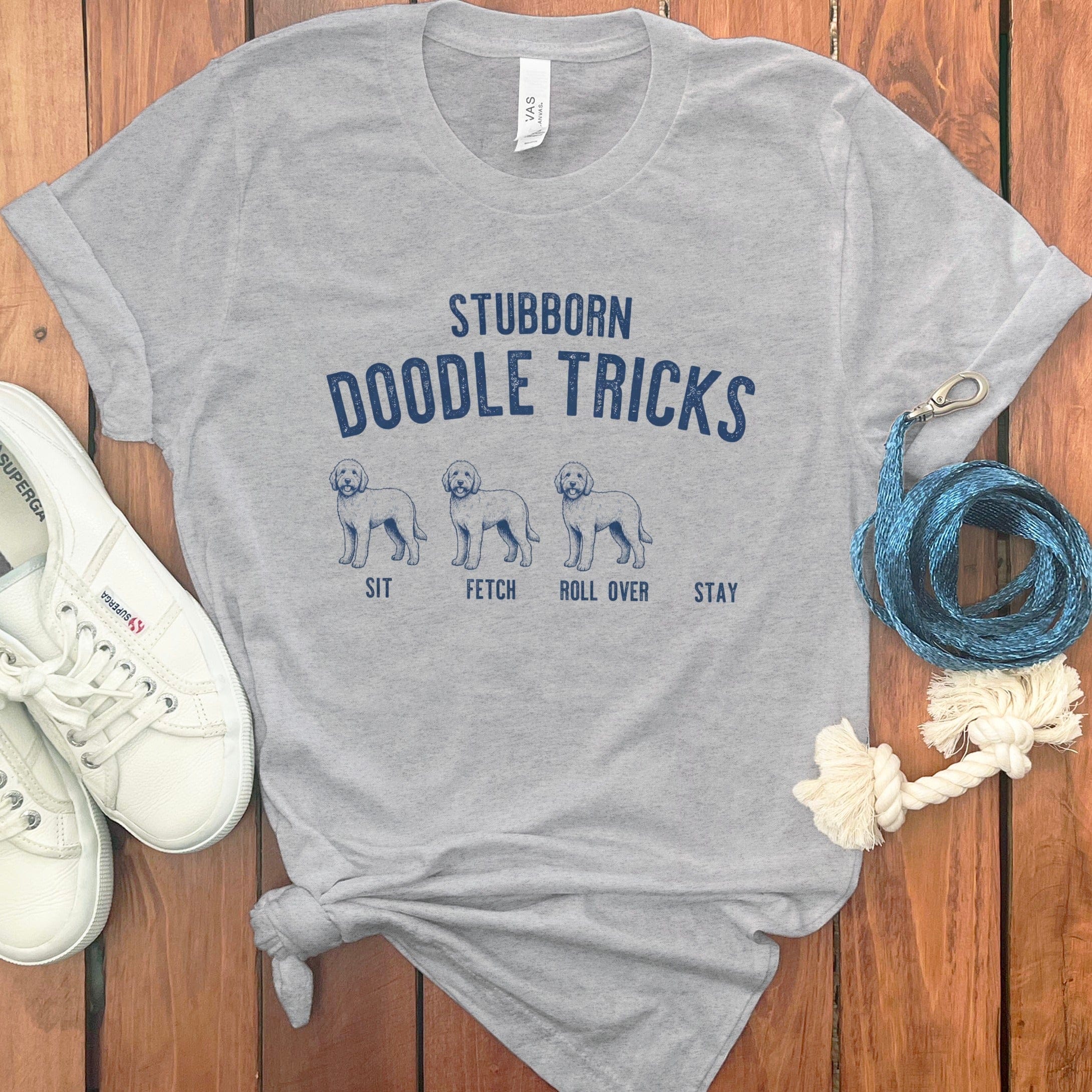 Stubborn Doodle Tricks T-Shirt in Athletic Heather / S by Puppy Jo