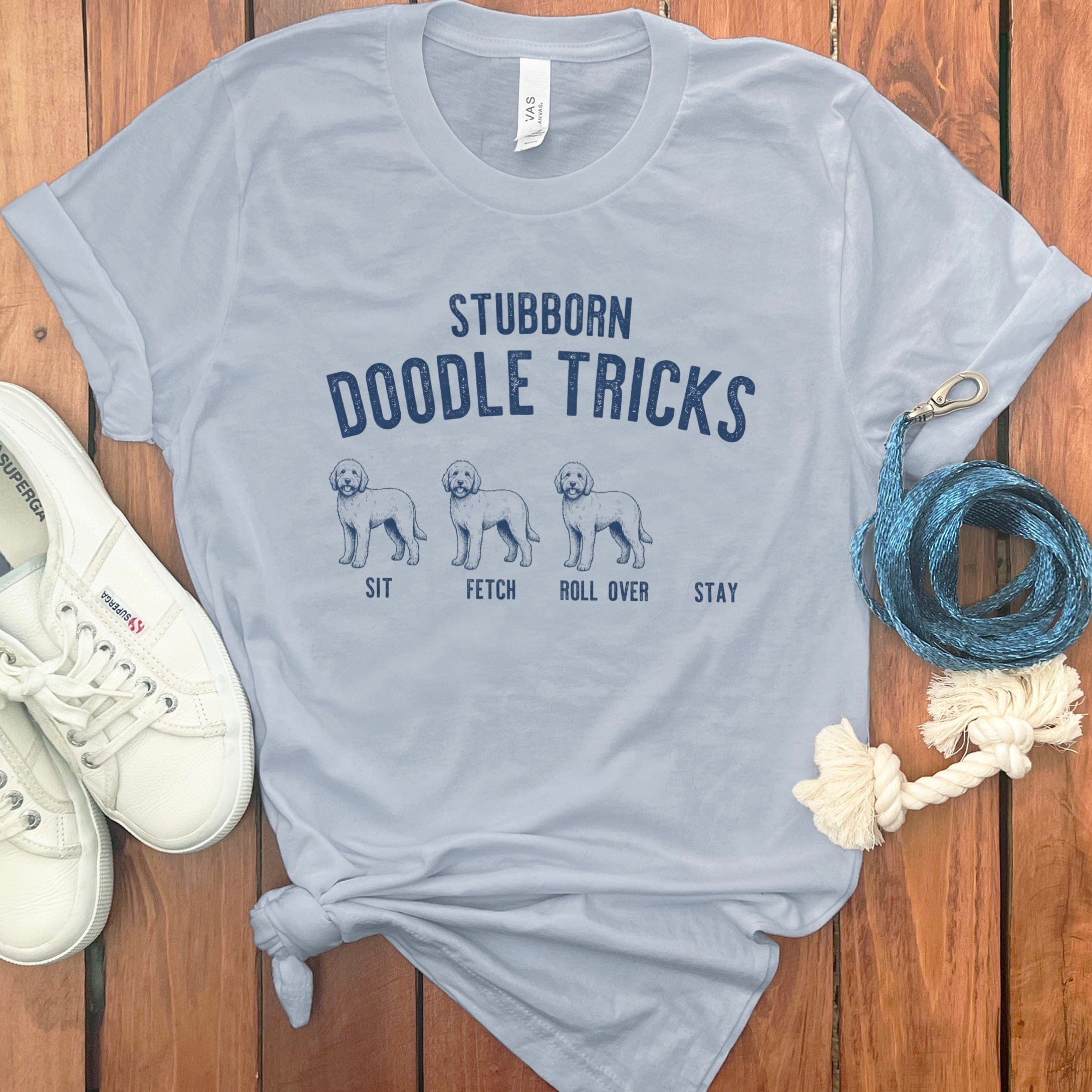 Stubborn Doodle Tricks T-Shirt in Light Blue / S by Puppy Jo