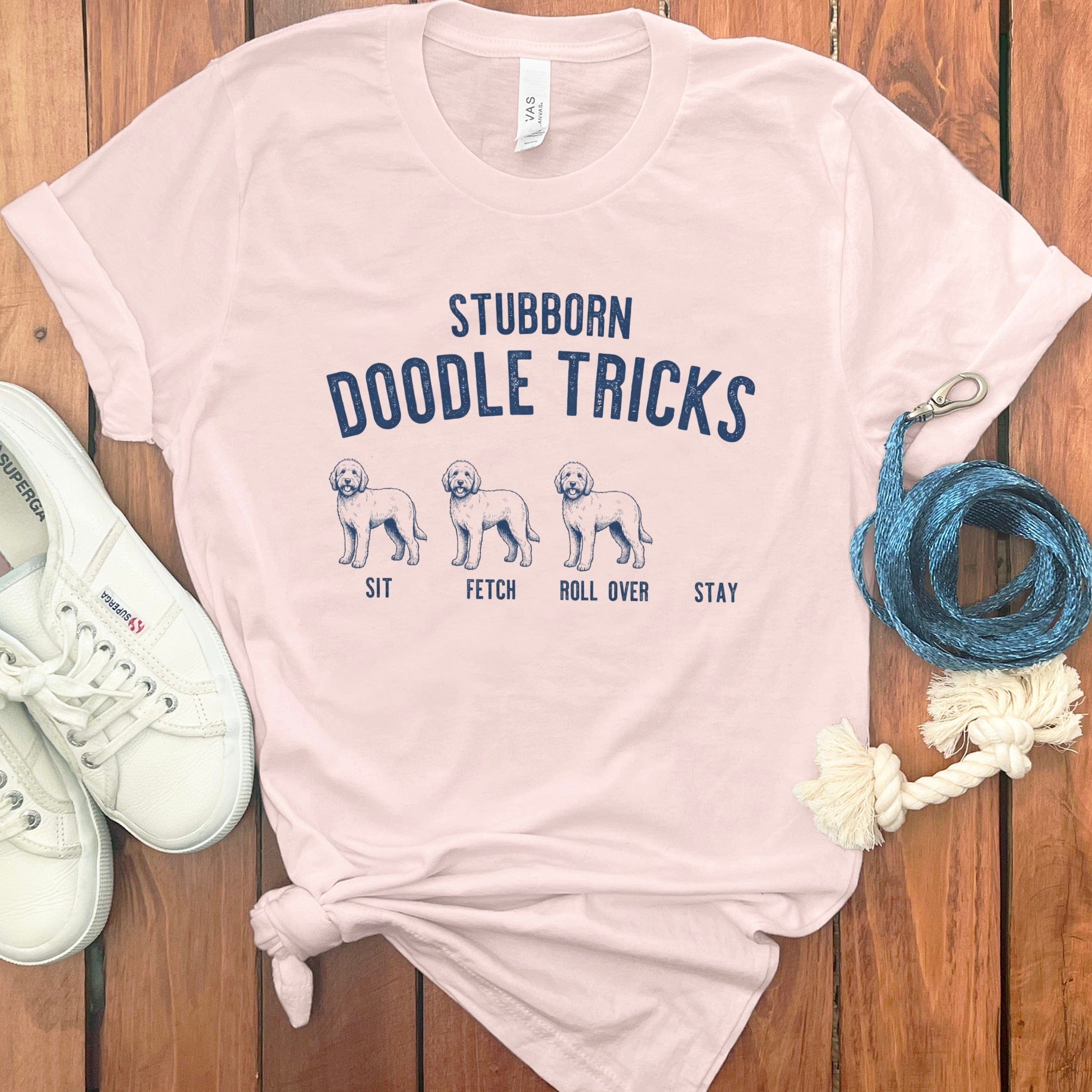 Stubborn Doodle Tricks T-Shirt in Soft Pink / S by Puppy Jo