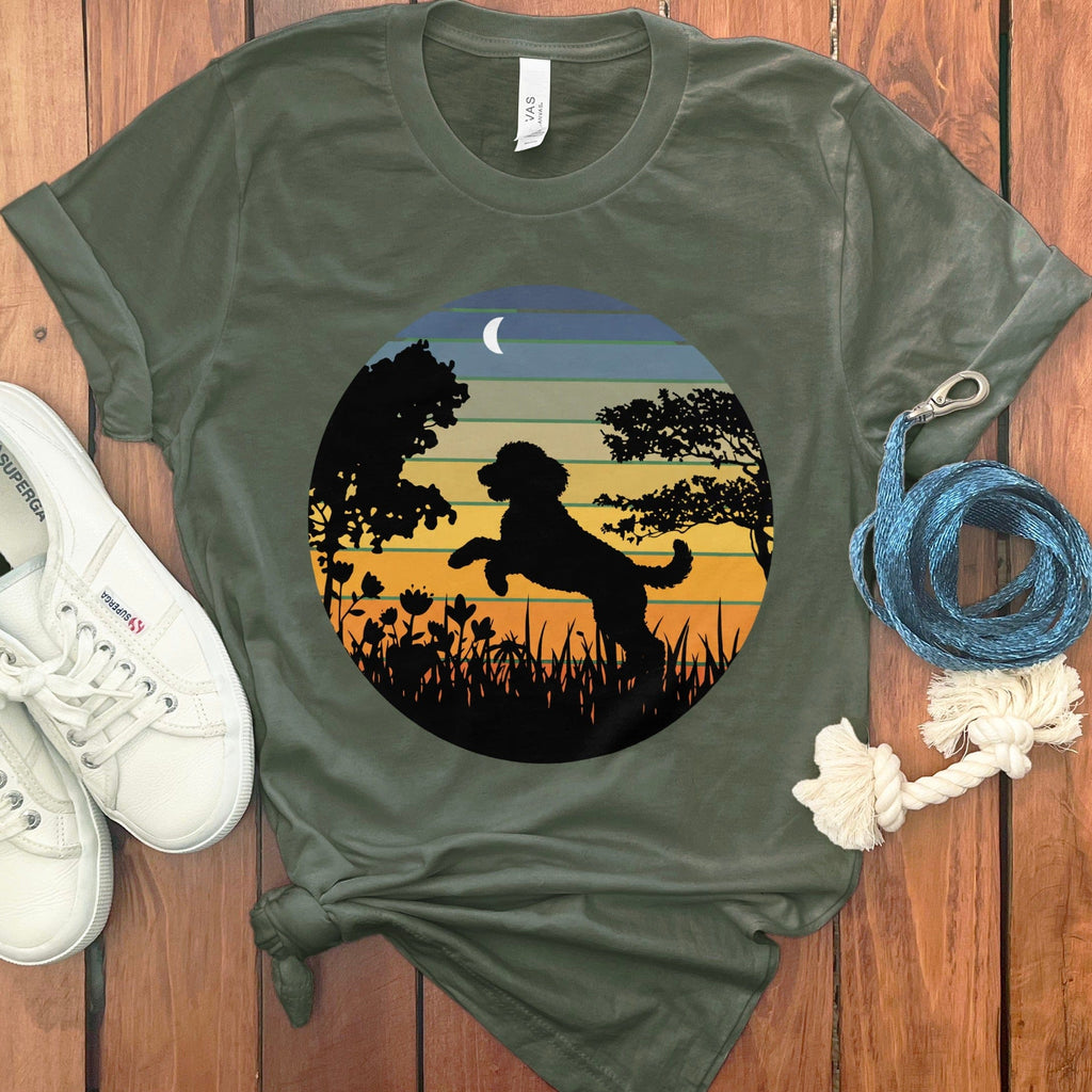Sunset Doodle T-Shirt in Military Green / S by Puppy Jo