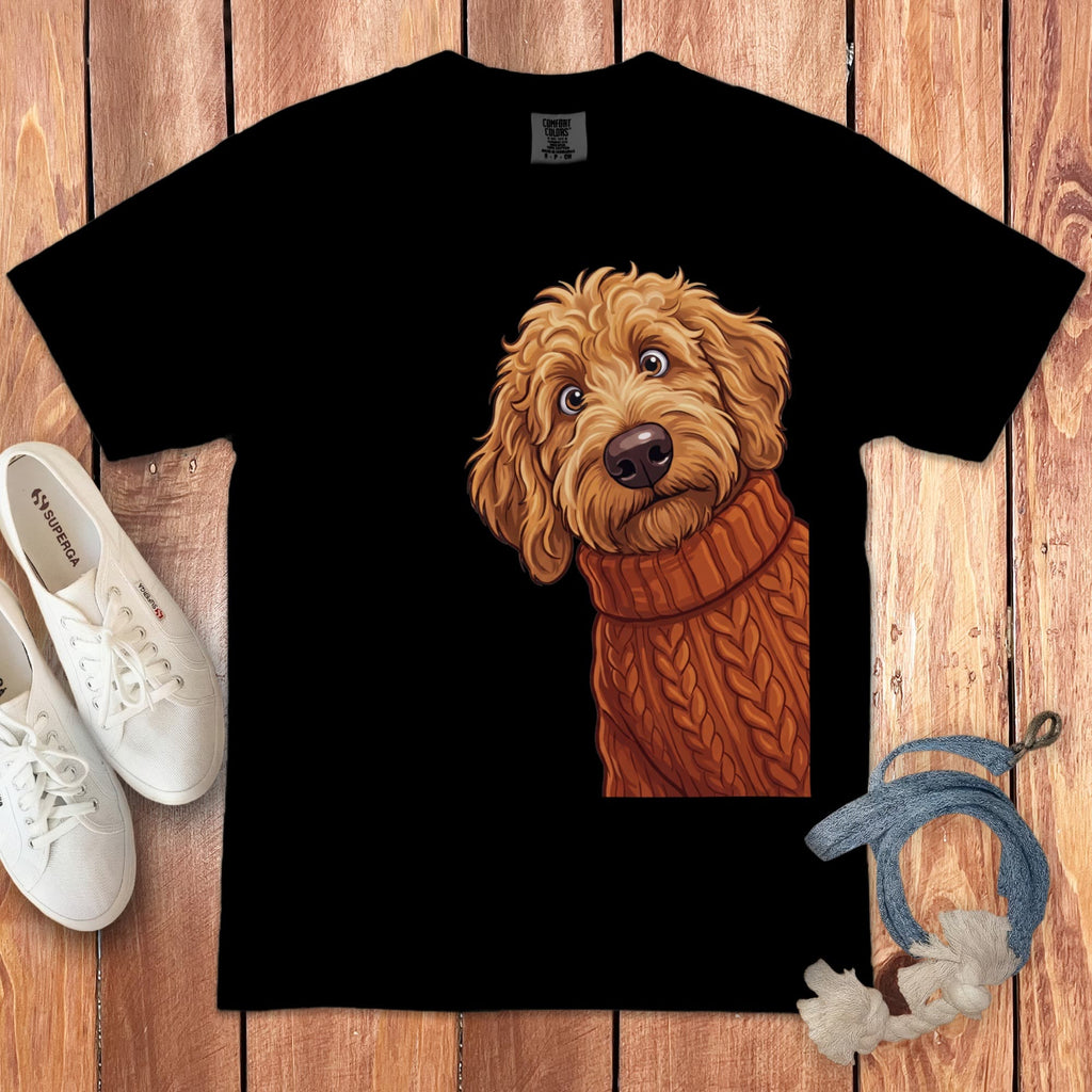 Sweater Weather Apricot Goldendoodle Signature T-Shirt in Black / S / T-Shirts by Puppy Jo