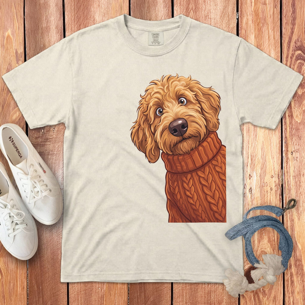 Sweater Weather Apricot Goldendoodle Signature T-Shirt in Ivory / S / T-Shirts by Puppy Jo