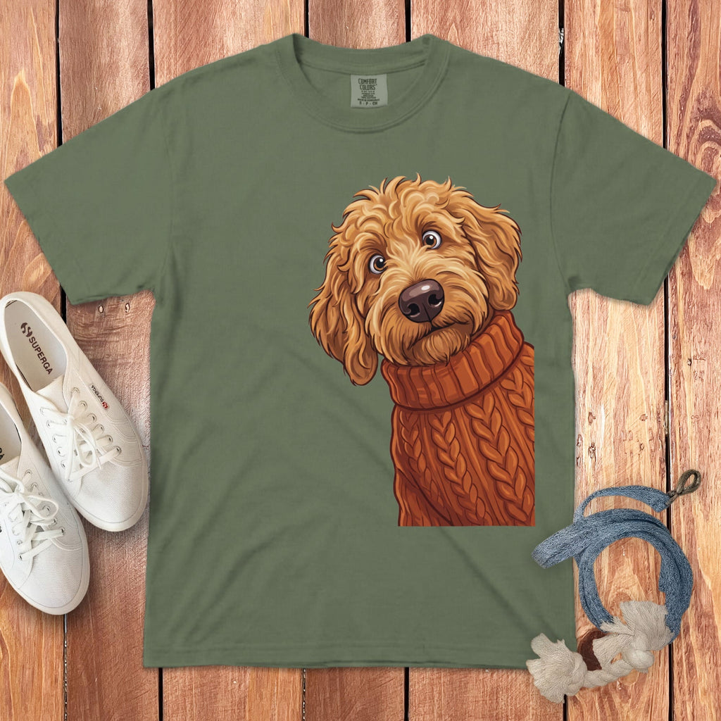 Sweater Weather Apricot Goldendoodle Signature T-Shirt in Moss / S / T-Shirts by Puppy Jo