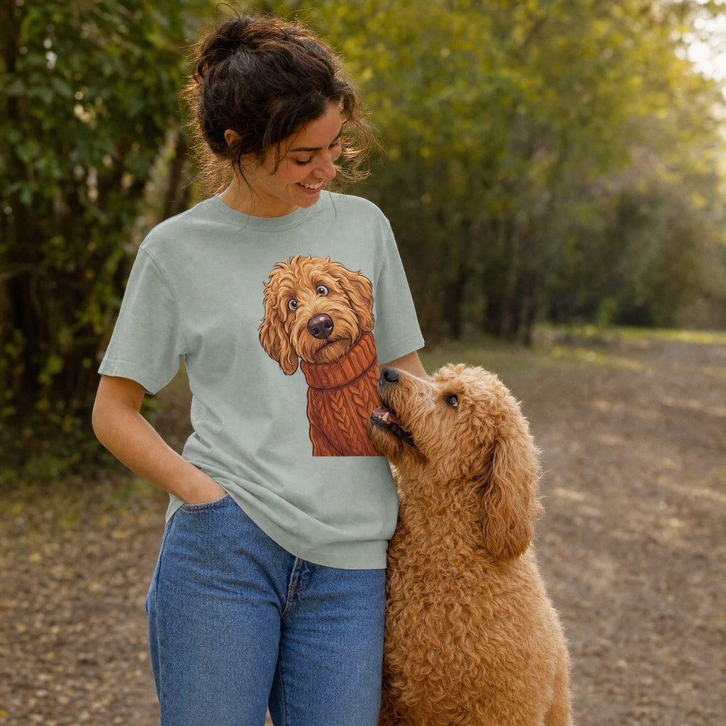 Sweater Weather Apricot Goldendoodle Signature T-Shirt in by Puppy Jo