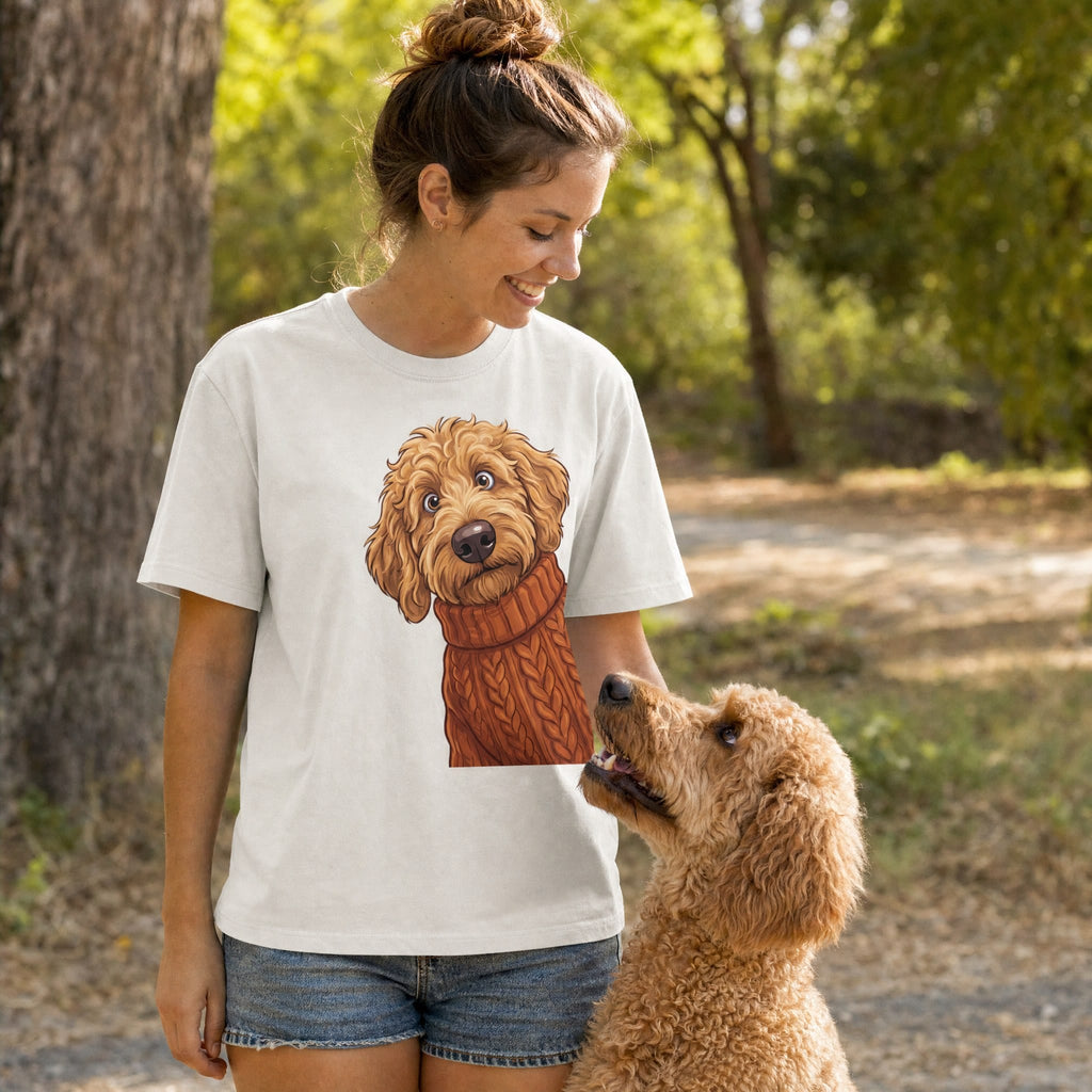 Sweater Weather Apricot Goldendoodle Signature T-Shirt in by Puppy Jo