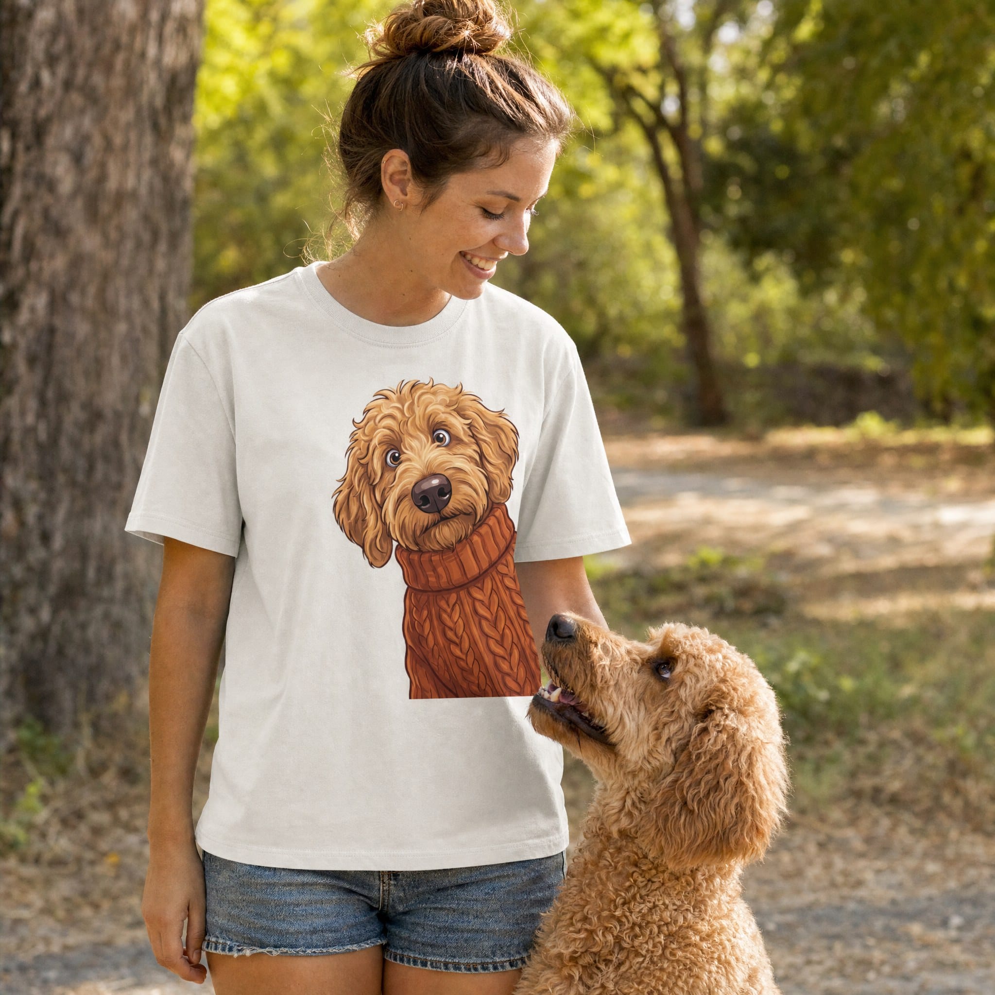 Sweater Weather Apricot Goldendoodle Signature T-Shirt in by Puppy Jo