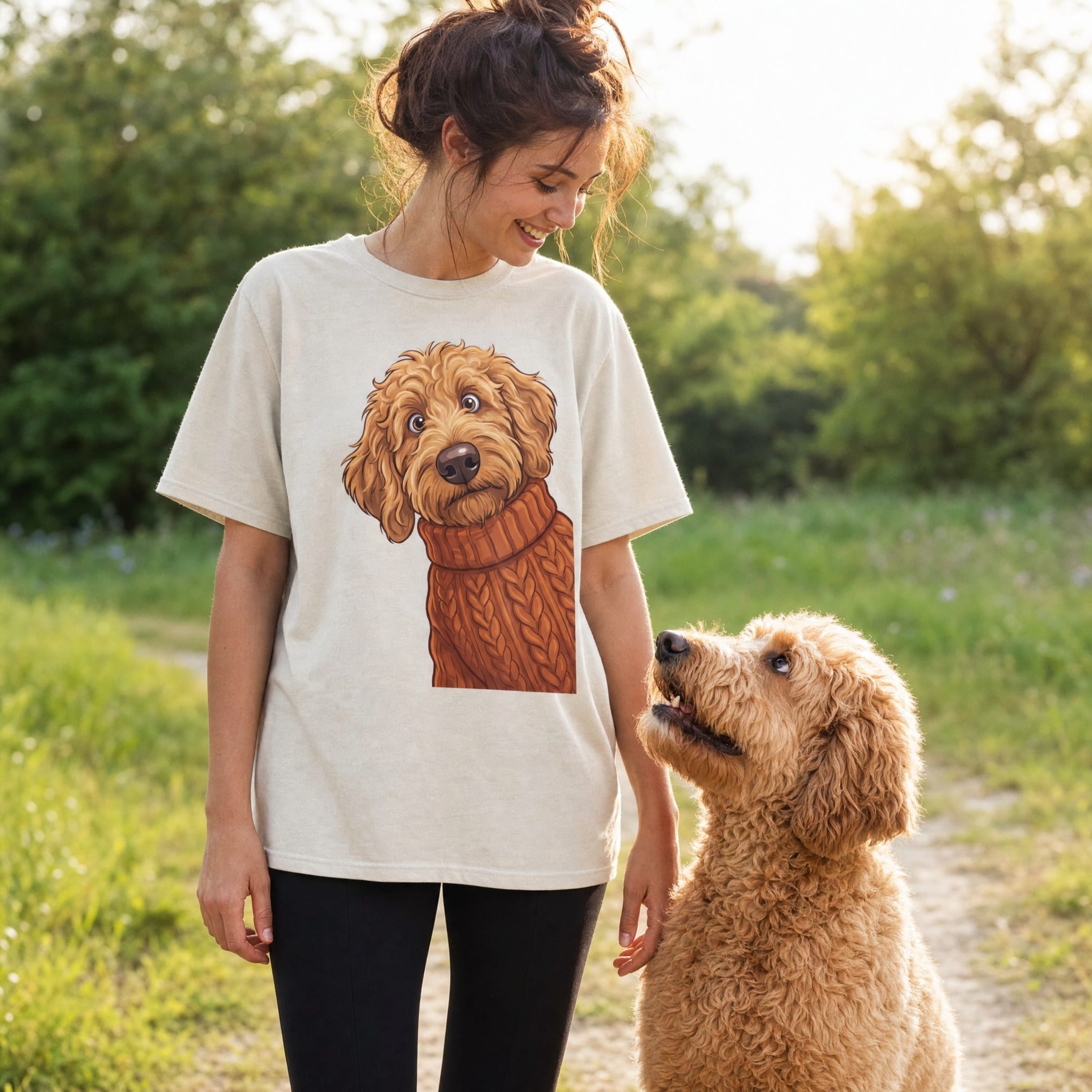 Sweater Weather Apricot Goldendoodle Signature T-Shirt in by Puppy Jo