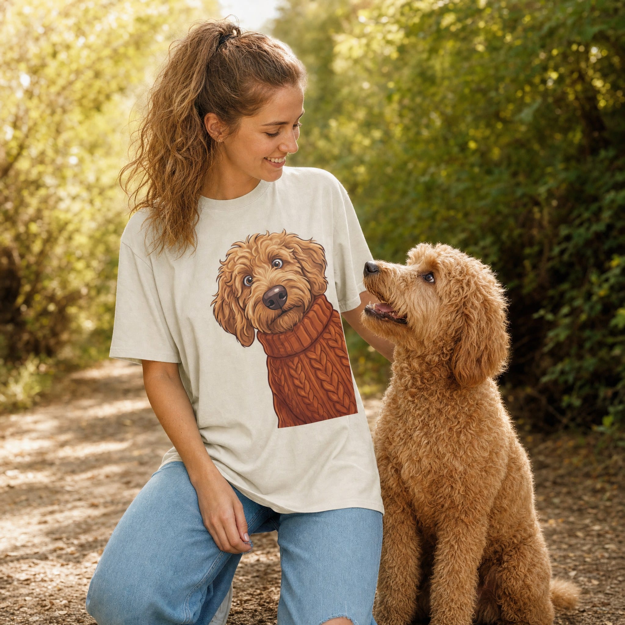 Sweater Weather Apricot Goldendoodle Signature T-Shirt in by Puppy Jo