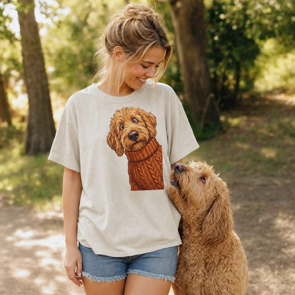 Sweater Weather Apricot Goldendoodle Signature T-Shirt in by Puppy Jo
