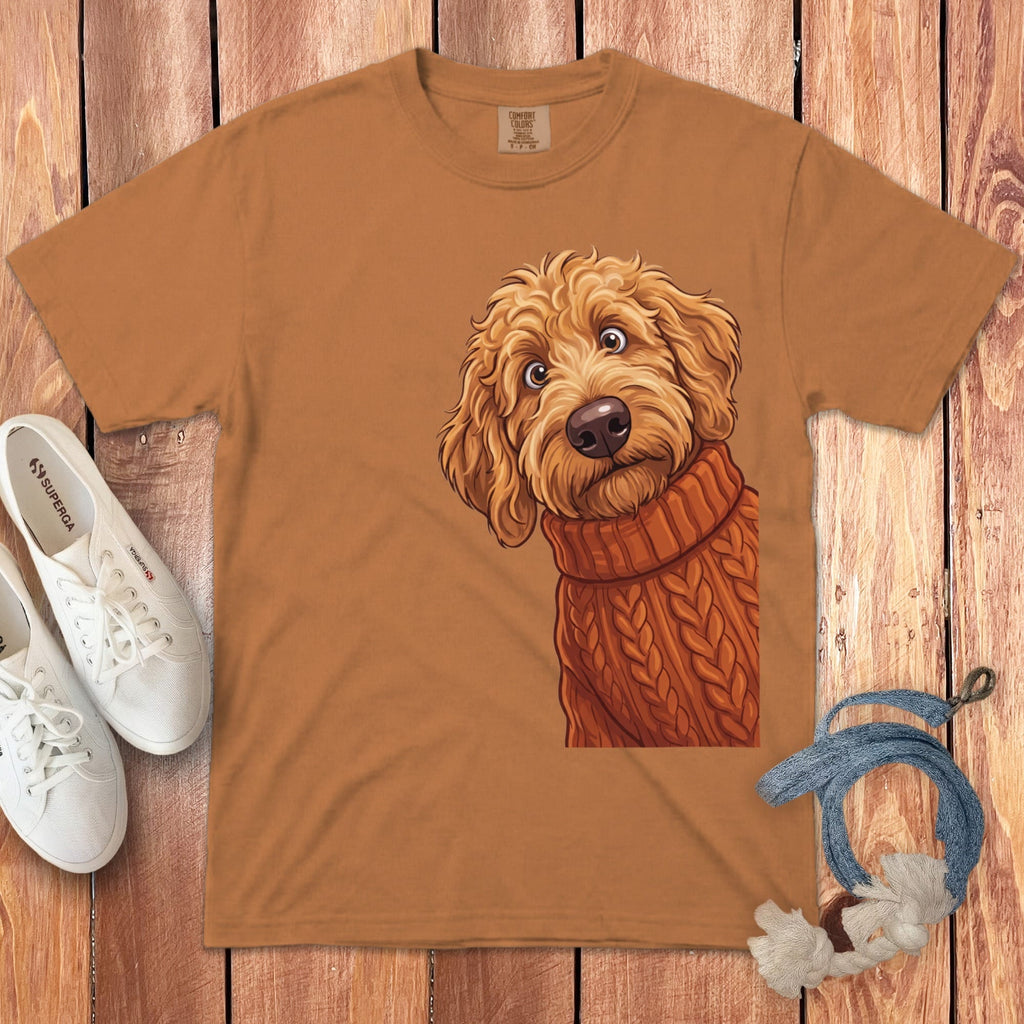 Sweater Weather Apricot Goldendoodle Signature T-Shirt in Yam / S / T-Shirts by Puppy Jo