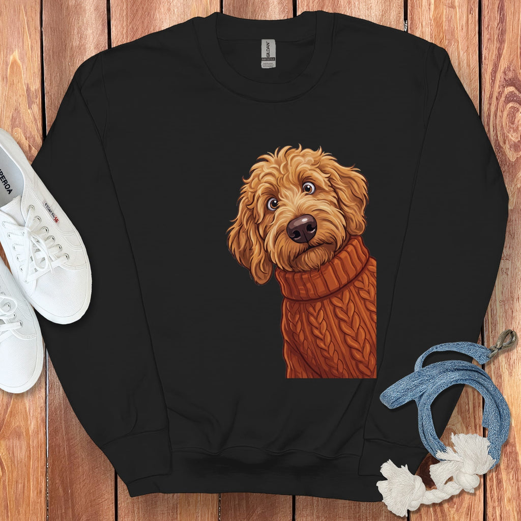 Sweater Weather Apricot Goldendoodle Sweatshirt in Black / S by Puppy Jo