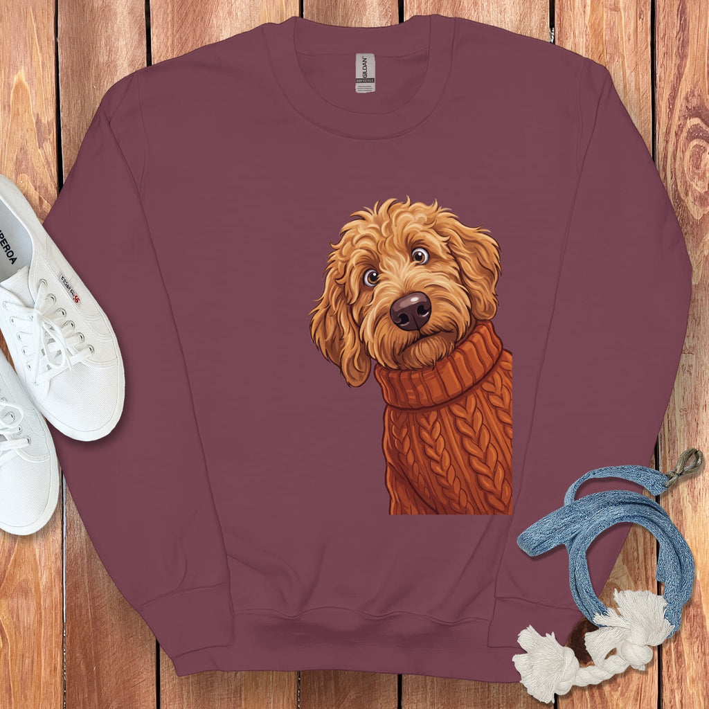 Sweater Weather Apricot Goldendoodle Sweatshirt in Maroon / S by Puppy Jo