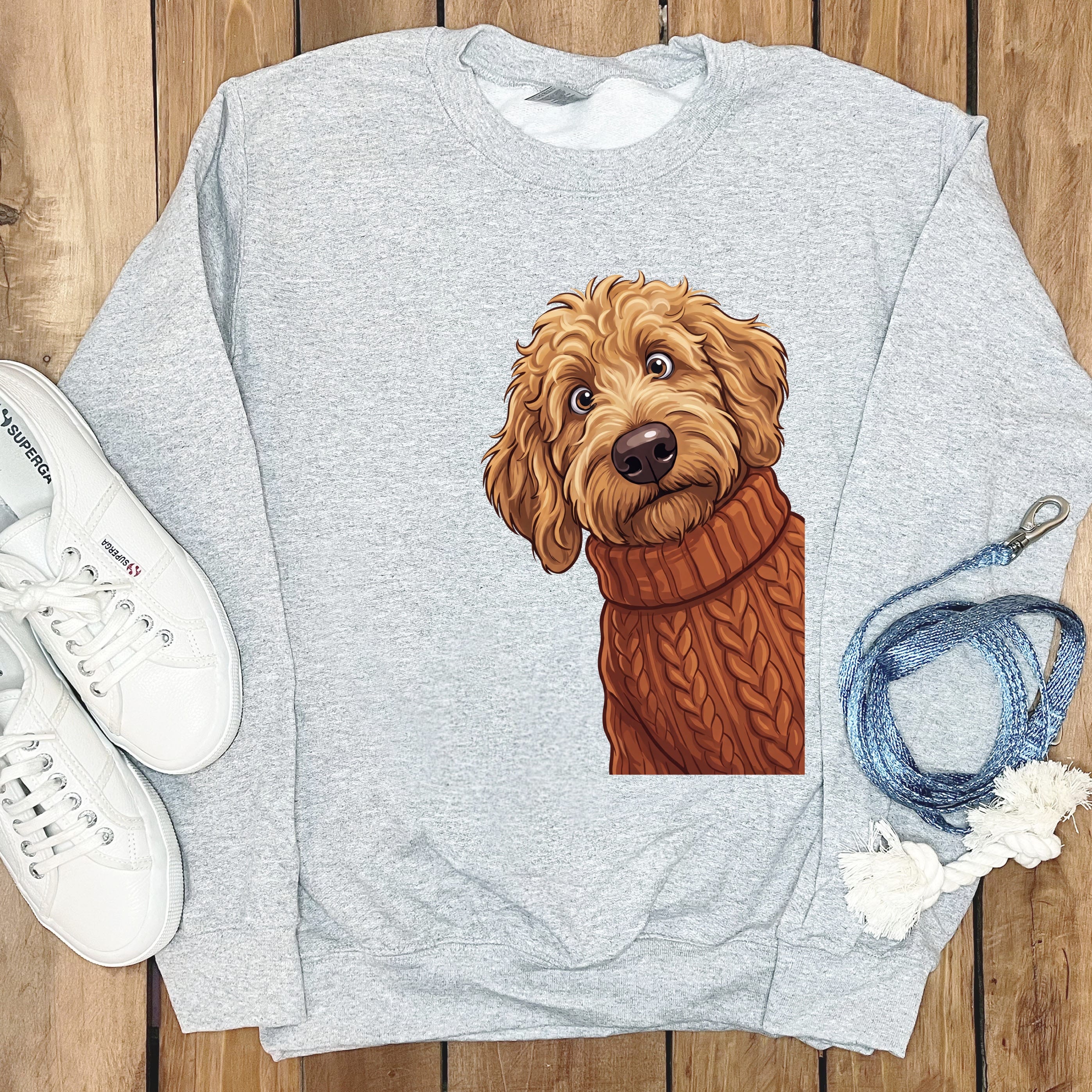 Sweater Weather Apricot Goldendoodle Sweatshirt in Sport Grey / S by Puppy Jo
