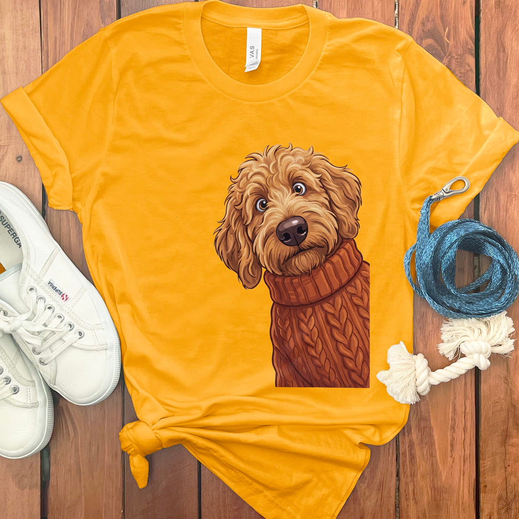 Sweater Weather Apricot Goldendoodle T-Shirt in Gold / S by Puppy Jo