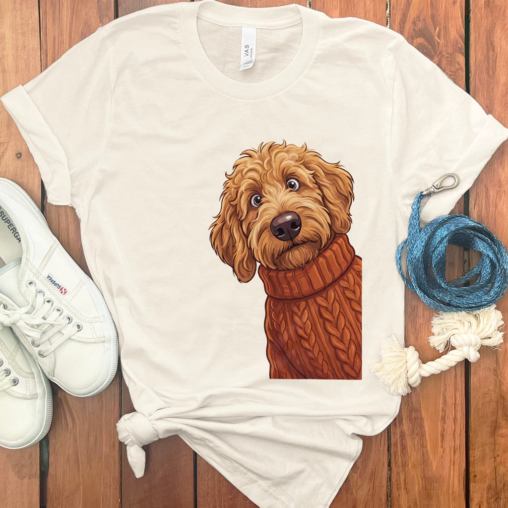 Sweater Weather Apricot Goldendoodle T-Shirt in Natural / S by Puppy Jo