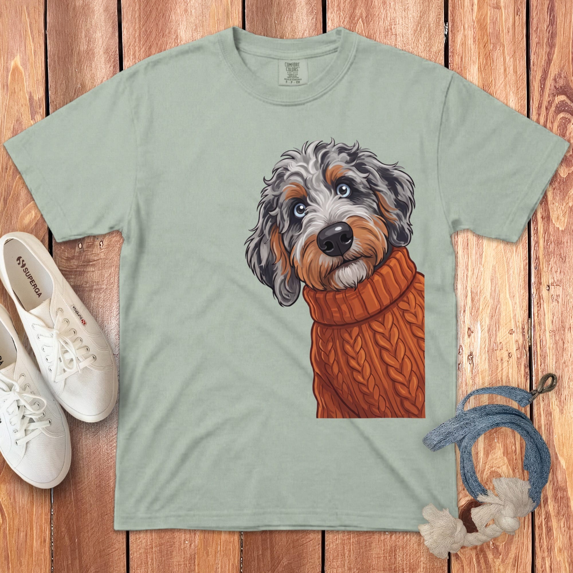 Sweater Weather Aussiedoodle Signature T-Shirt in Bay / S / T-Shirts by Puppy Jo