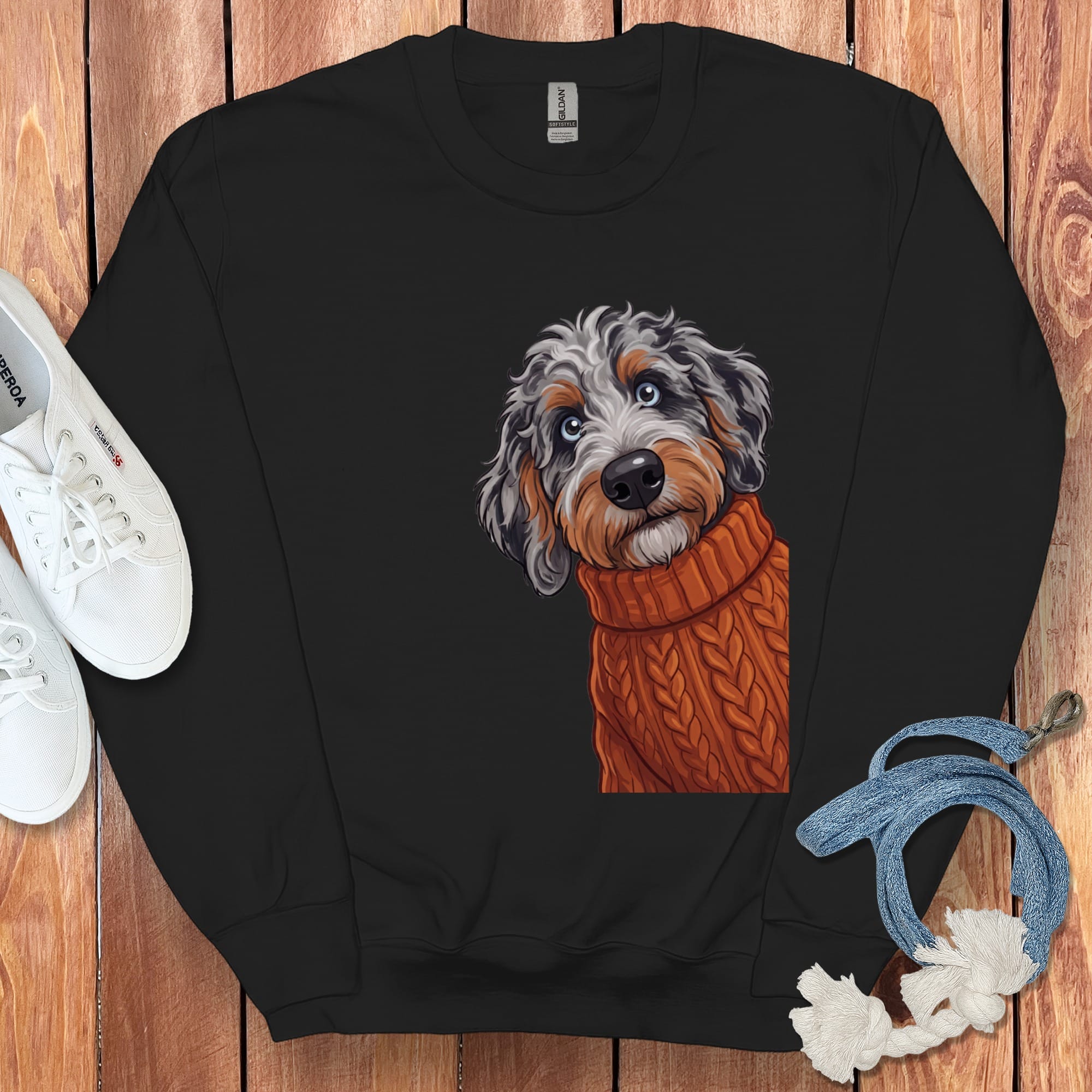 Sweater Weather Aussiedoodle Sweatshirt in Black / S by Puppy Jo