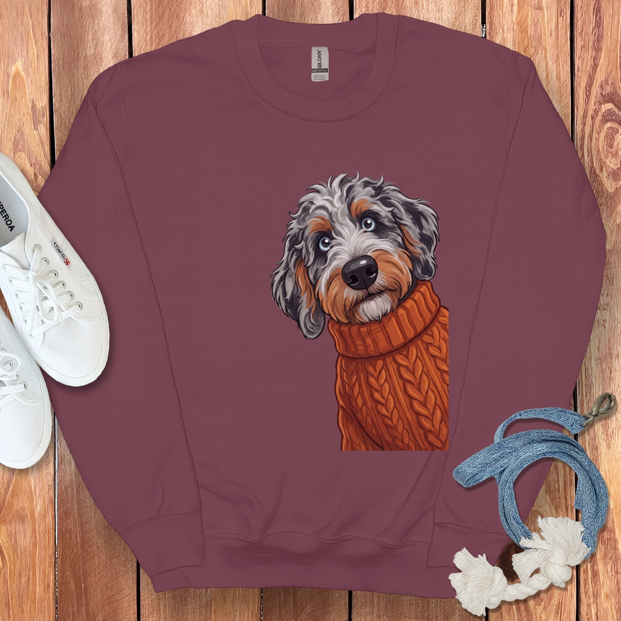 Sweater Weather Aussiedoodle Sweatshirt in Maroon / S by Puppy Jo