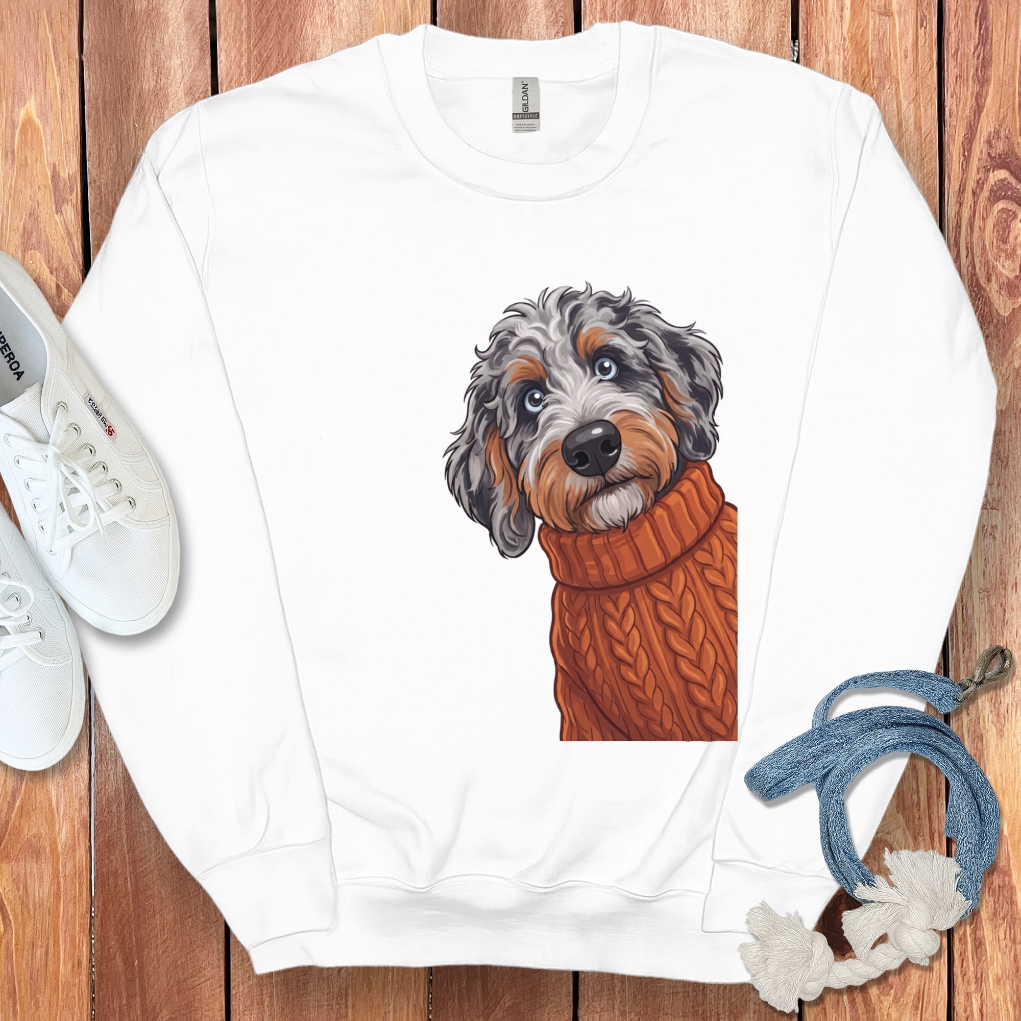 Sweater Weather Aussiedoodle Sweatshirt in White / S by Puppy Jo