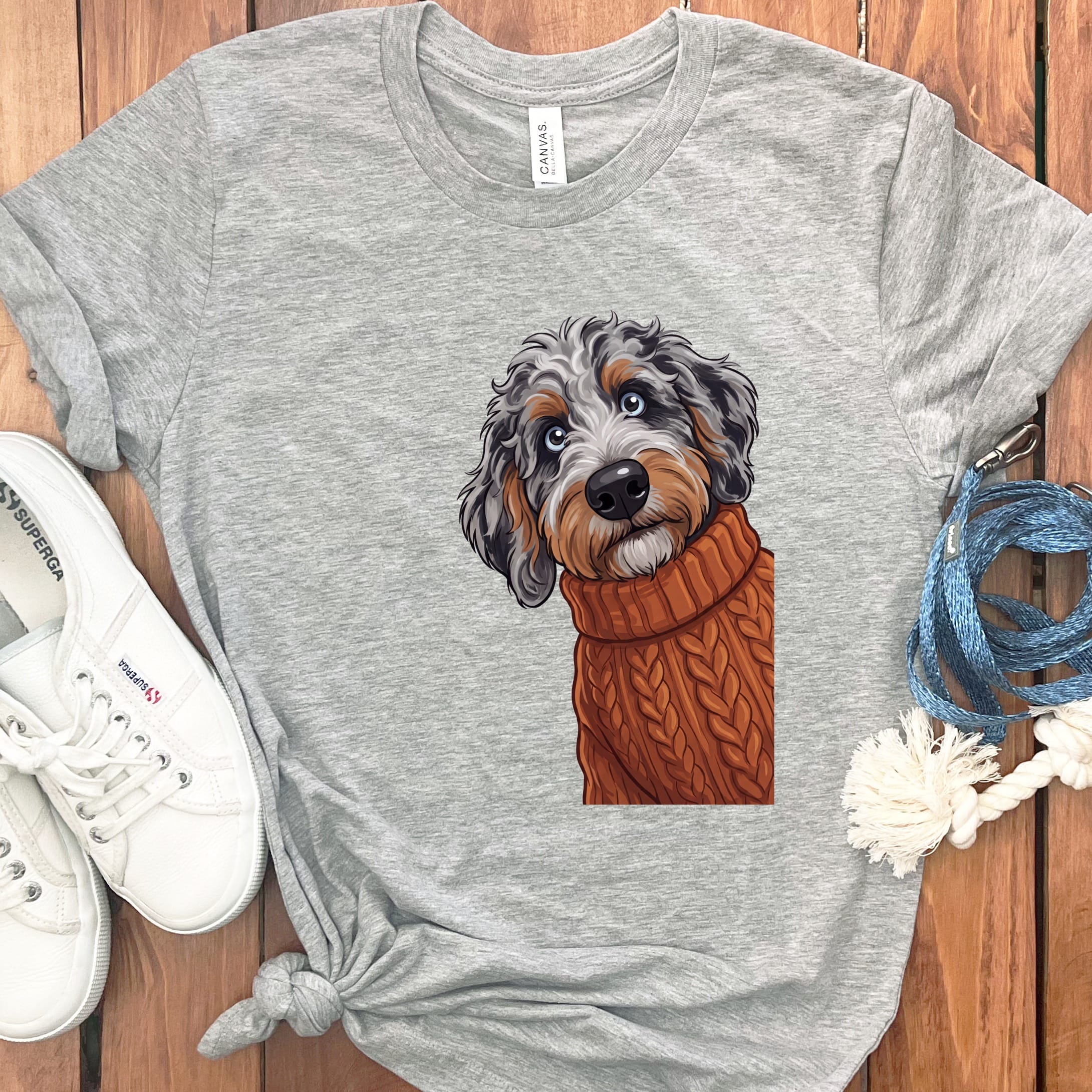 Sweater Weather Aussiedoodle T-Shirt in Athletic Heather / S by Puppy Jo