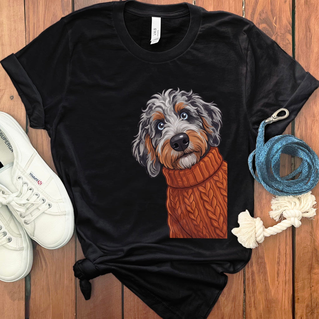 Sweater Weather Aussiedoodle T-Shirt in Black / S by Puppy Jo