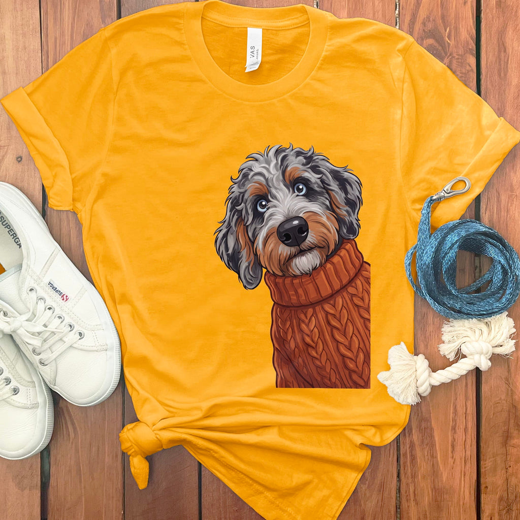 Sweater Weather Aussiedoodle T-Shirt in Gold / S by Puppy Jo
